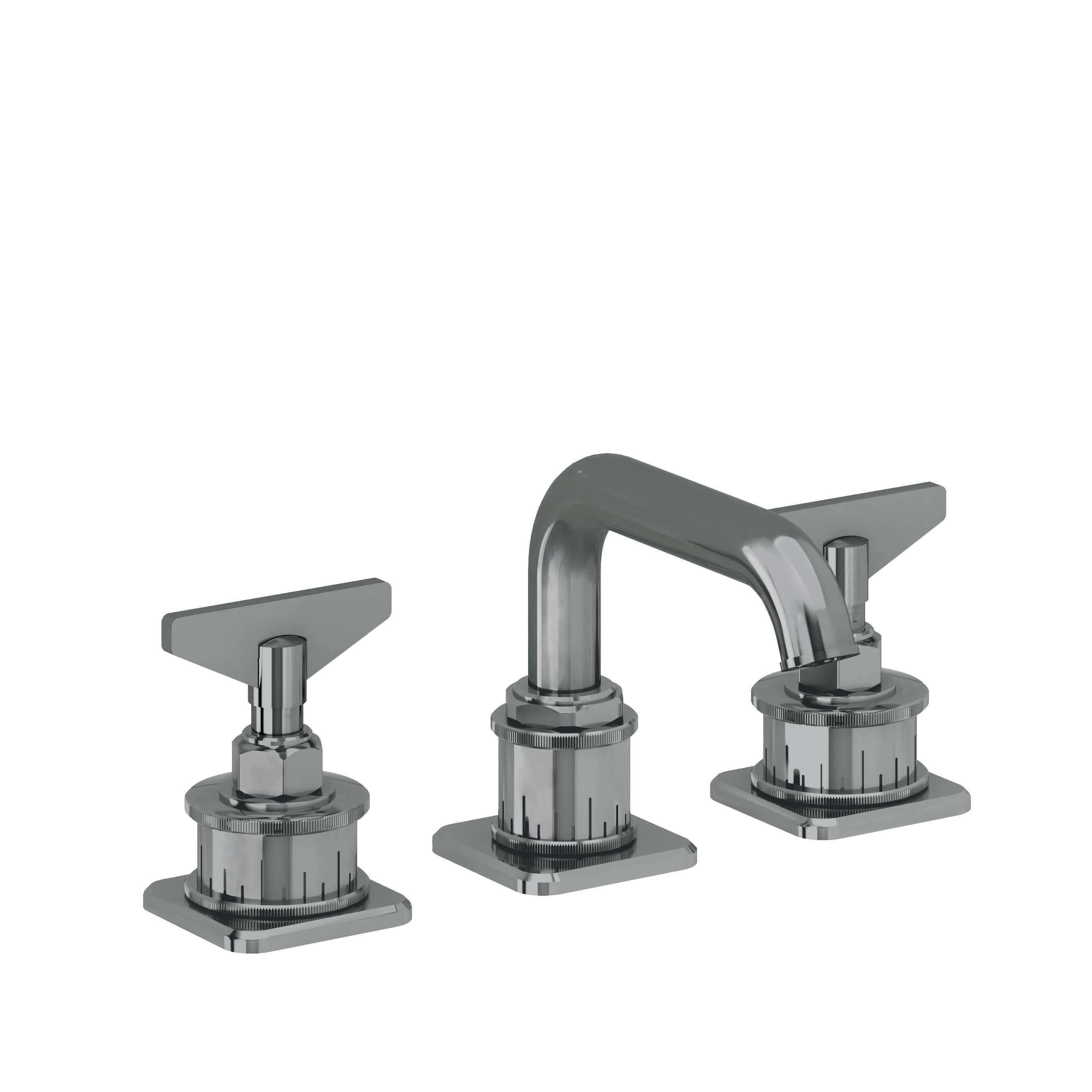 California Faucets Steampunk Bay 8" Llave de Lavabo de 3 Orificios para Cubierta, con Dos Manerales - Pico Quad Bajo - Níquel Negro