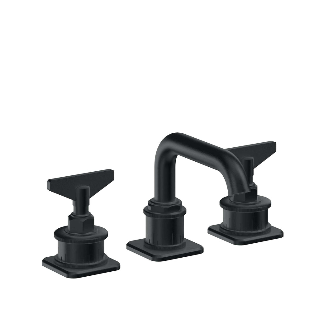 California Faucets Steampunk Bay 8" Llave de Lavabo de 3 Orificios para Cubierta, con Dos Manerales - Pico Quad Bajo - Carbón