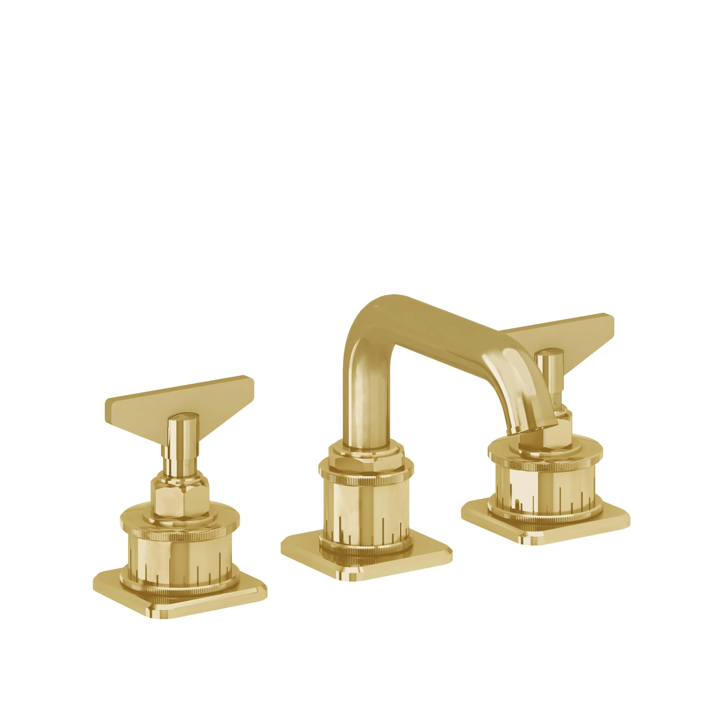 California Faucets Steampunk Bay 8" Llave de Lavabo de 3 Orificios para Cubierta, con Dos Manerales - Pico Quad Bajo - Oro Pulido de por Vida