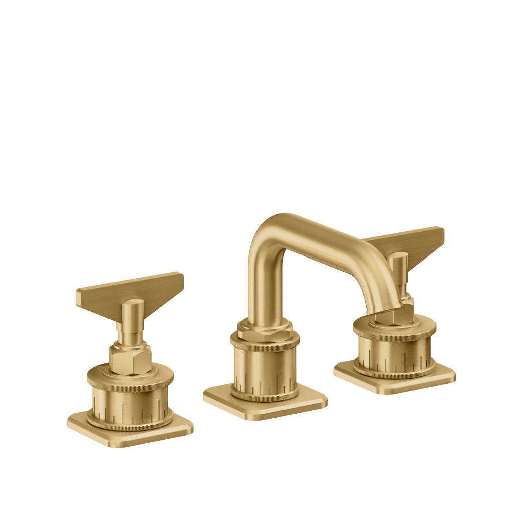 California Faucets Steampunk Bay 8" Llave de Lavabo de 3 Orificios para Cubierta, con Dos Manerales - Pico Quad Bajo - Oro Satinado de por Vida