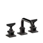 California Faucets Steampunk Bay 8" Llave de Lavabo de 3 Orificios para Cubierta, con Dos Manerales - Pico Quad Bajo - Negro Mate