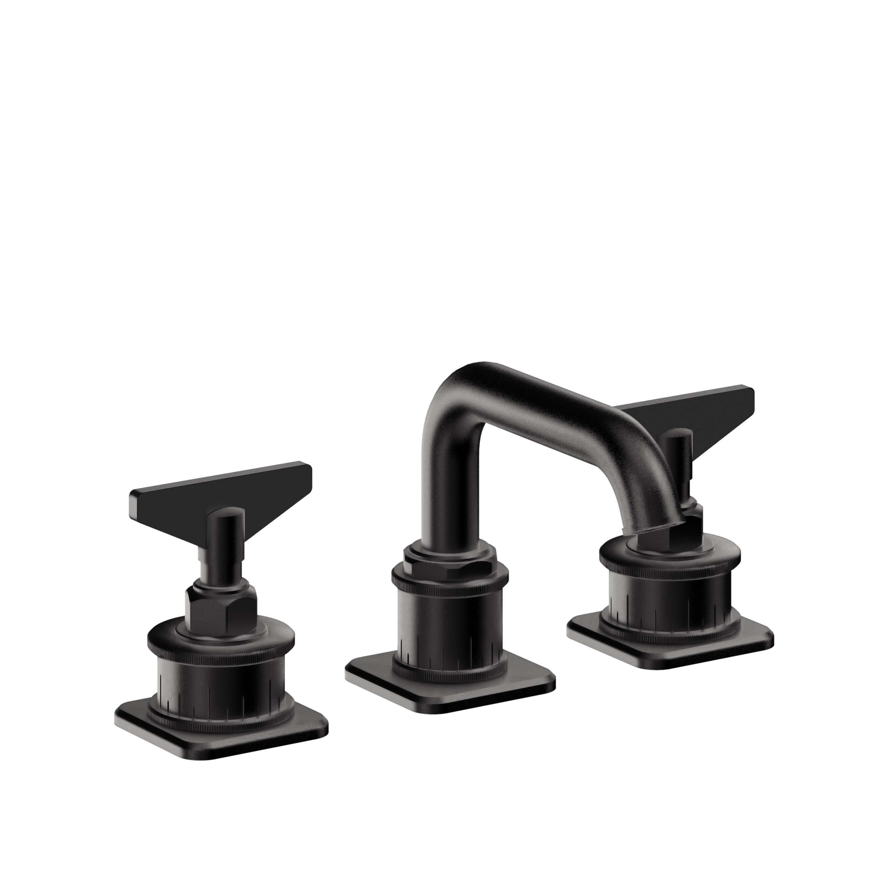 California Faucets Steampunk Bay 8" Llave de Lavabo de 3 Orificios para Cubierta, con Dos Manerales - Pico Quad Bajo - Negro Mate
