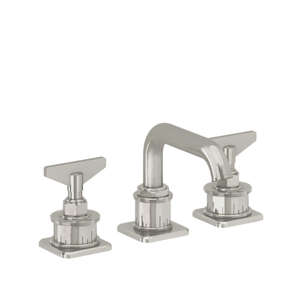 California Faucets Steampunk Bay 8" Llave de Lavabo de 3 Orificios para Cubierta, con Dos Manerales - Pico Quad Bajo - Níquel Pulido