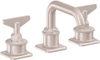 California Faucets Steampunk Bay 8" Llave de Lavabo de 3 Orificios para Cubierta, con Dos Manerales - Pico Quad Bajo - Níquel Satinado