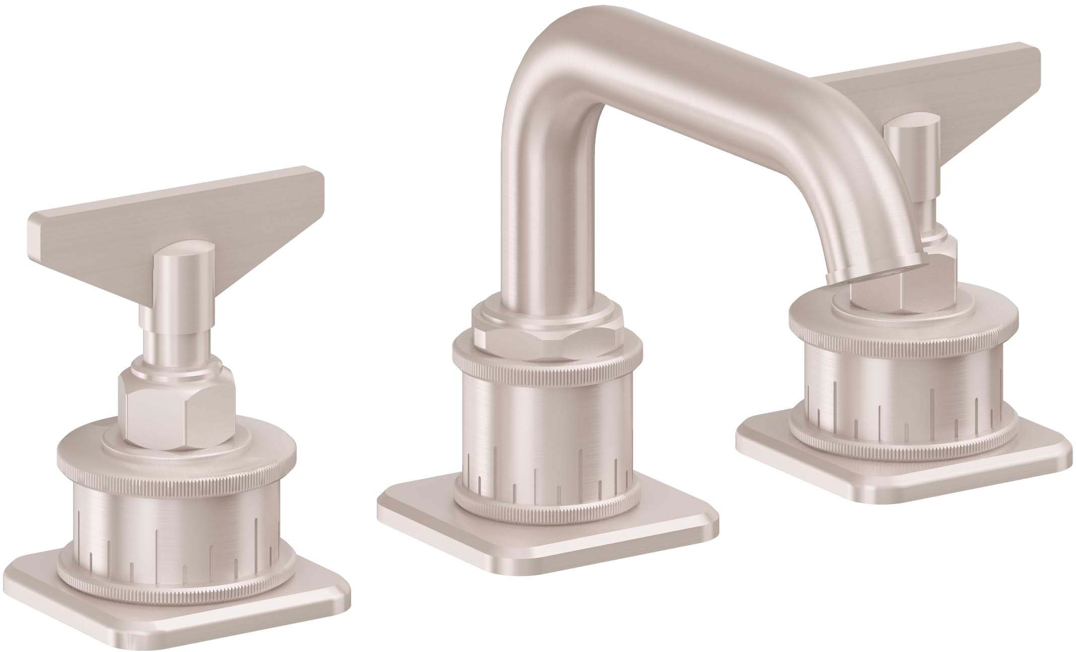 California Faucets Steampunk Bay 8" Llave de Lavabo de 3 Orificios para Cubierta, con Dos Manerales - Pico Quad Bajo - Níquel Satinado