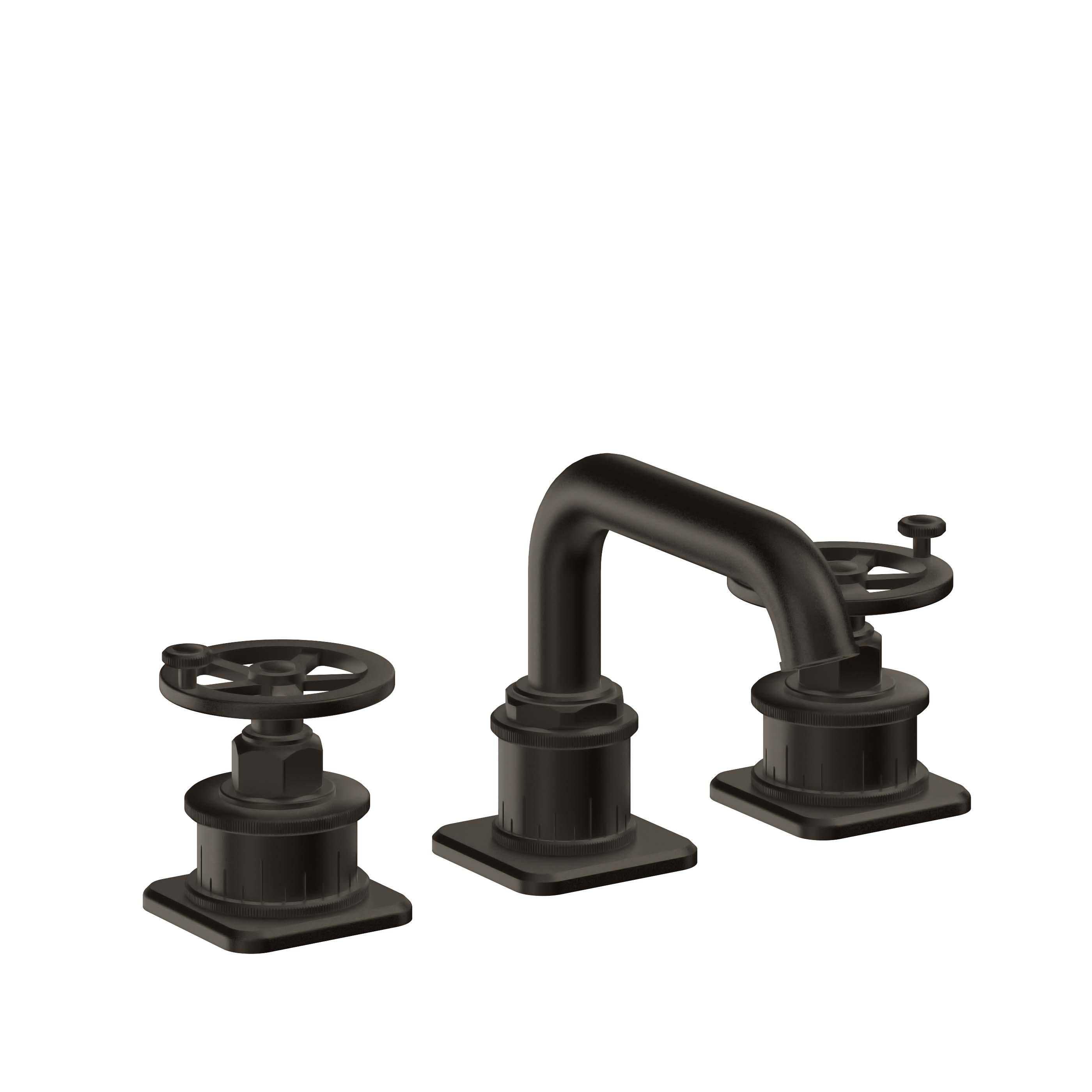 California Faucets Steampunk Bay 8" Llave de Lavabo de 3 Orificios para Cubierta, con Dos Manerales - Pico Quad Bajo - Bronce Bella Terra