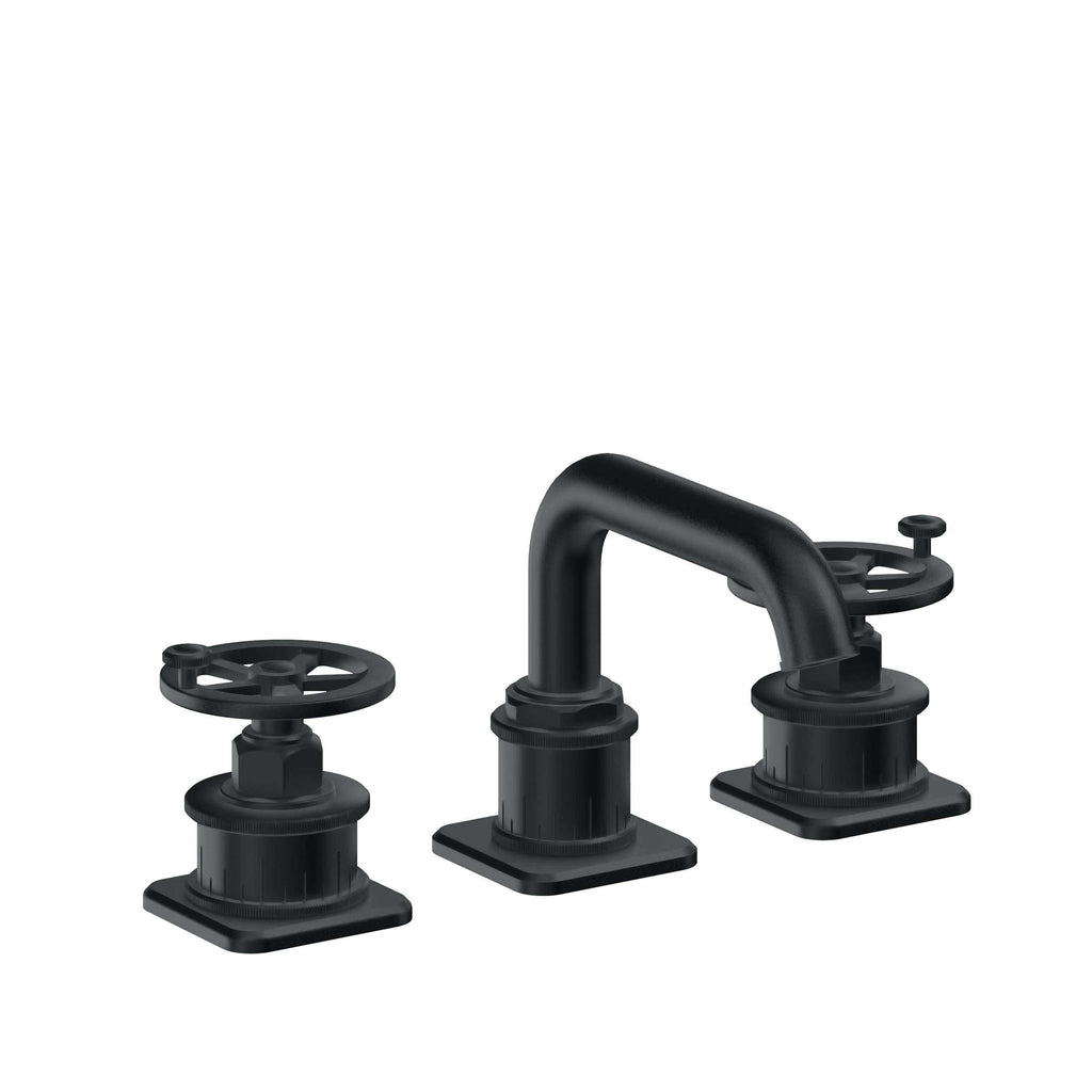 California Faucets Steampunk Bay 8" Llave de Lavabo de 3 Orificios para Cubierta, con Dos Manerales - Pico Quad Bajo - Carbón