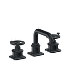 California Faucets Steampunk Bay 8" Llave de Lavabo de 3 Orificios para Cubierta, con Dos Manerales - Pico Quad Bajo - Carbón