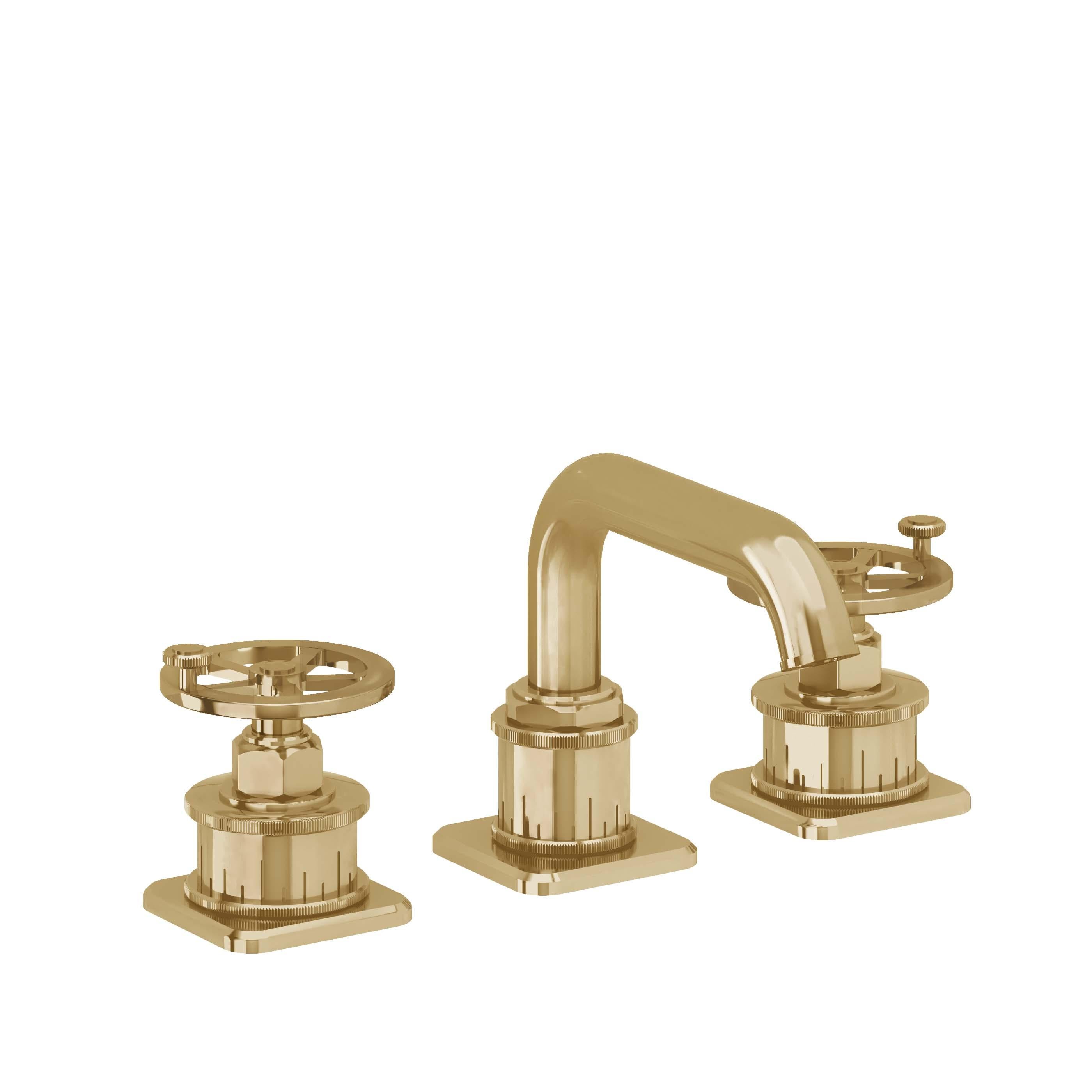 California Faucets Steampunk Bay 8" Llave de Lavabo de 3 Orificios para Cubierta, con Dos Manerales - Pico Quad Bajo - Oro Francés