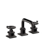California Faucets Steampunk Bay 8" Llave de Lavabo de 3 Orificios para Cubierta, con Dos Manerales - Pico Quad Bajo - Negro Mate