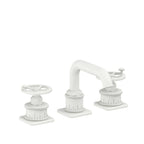 California Faucets Steampunk Bay 8" Llave de Lavabo de 3 Orificios para Cubierta, con Dos Manerales - Pico Quad Bajo - Blanco Mate