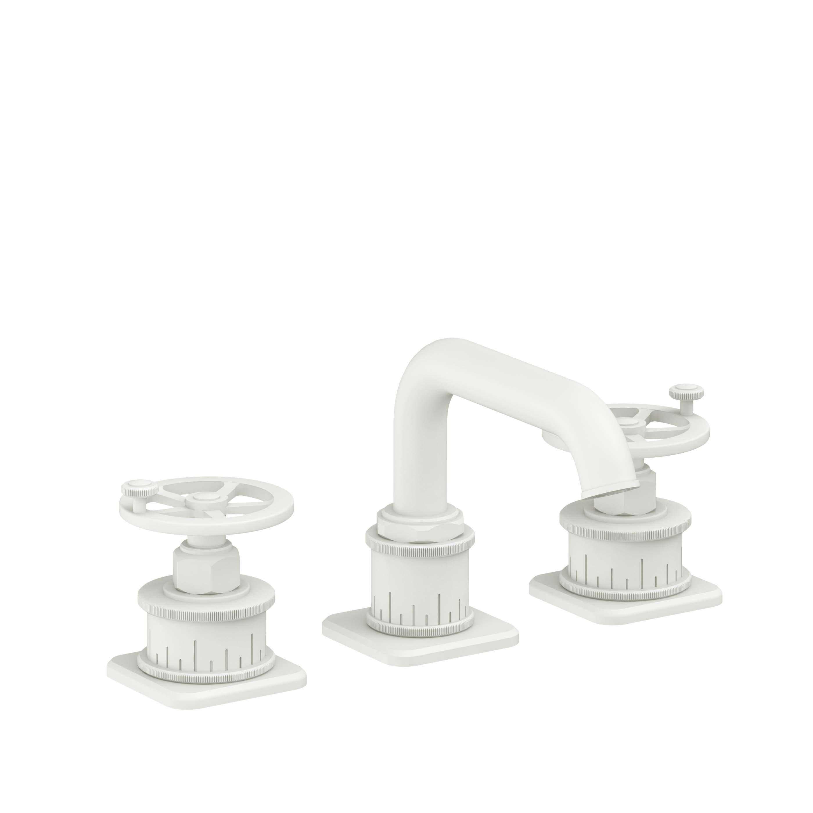 California Faucets Steampunk Bay 8" Llave de Lavabo de 3 Orificios para Cubierta, con Dos Manerales - Pico Quad Bajo - Blanco Mate