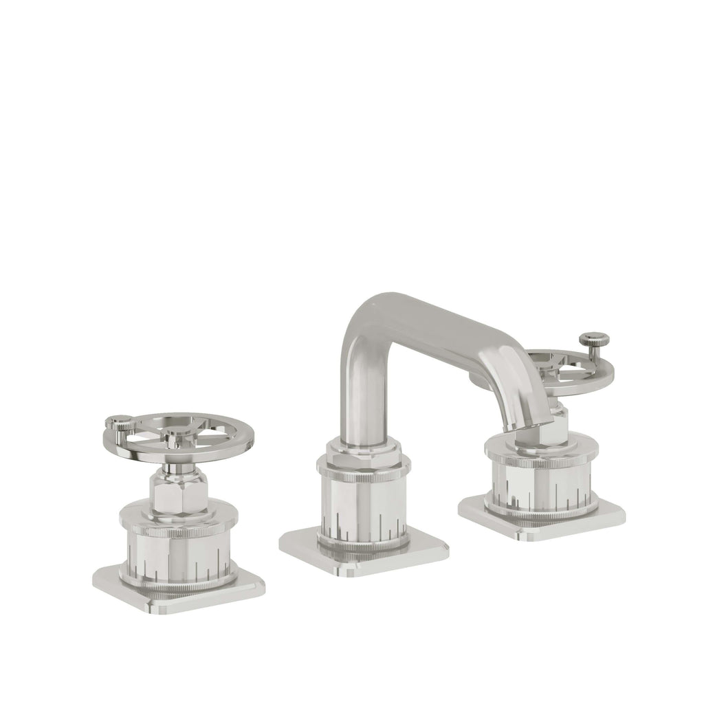 California Faucets Steampunk Bay 8" Llave de Lavabo de 3 Orificios para Cubierta, con Dos Manerales - Pico Quad Bajo - Cromo Pulido