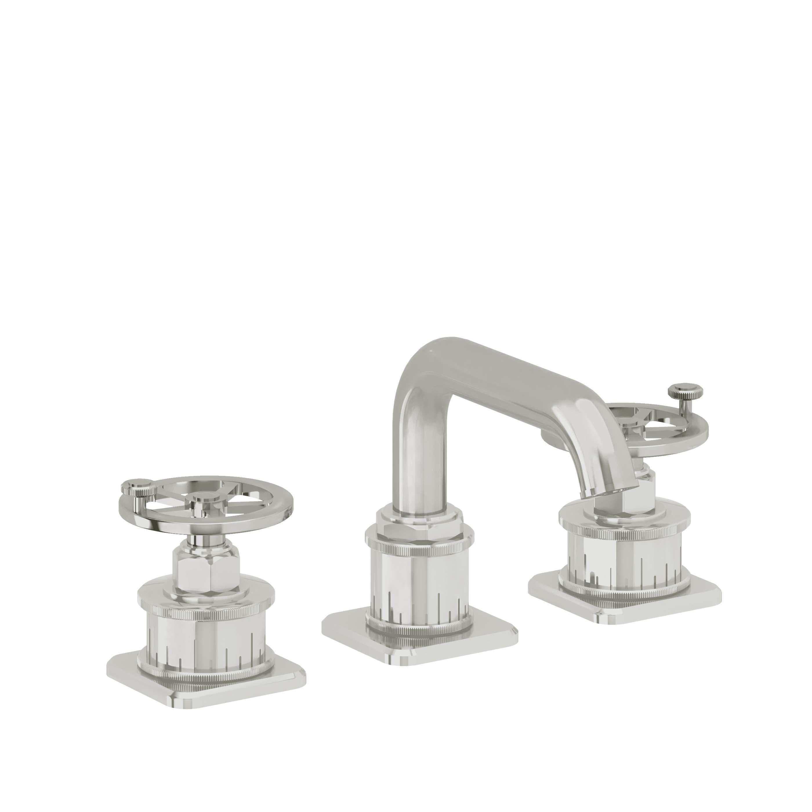 California Faucets Steampunk Bay 8" Llave de Lavabo de 3 Orificios para Cubierta, con Dos Manerales - Pico Quad Bajo - Cromo Pulido