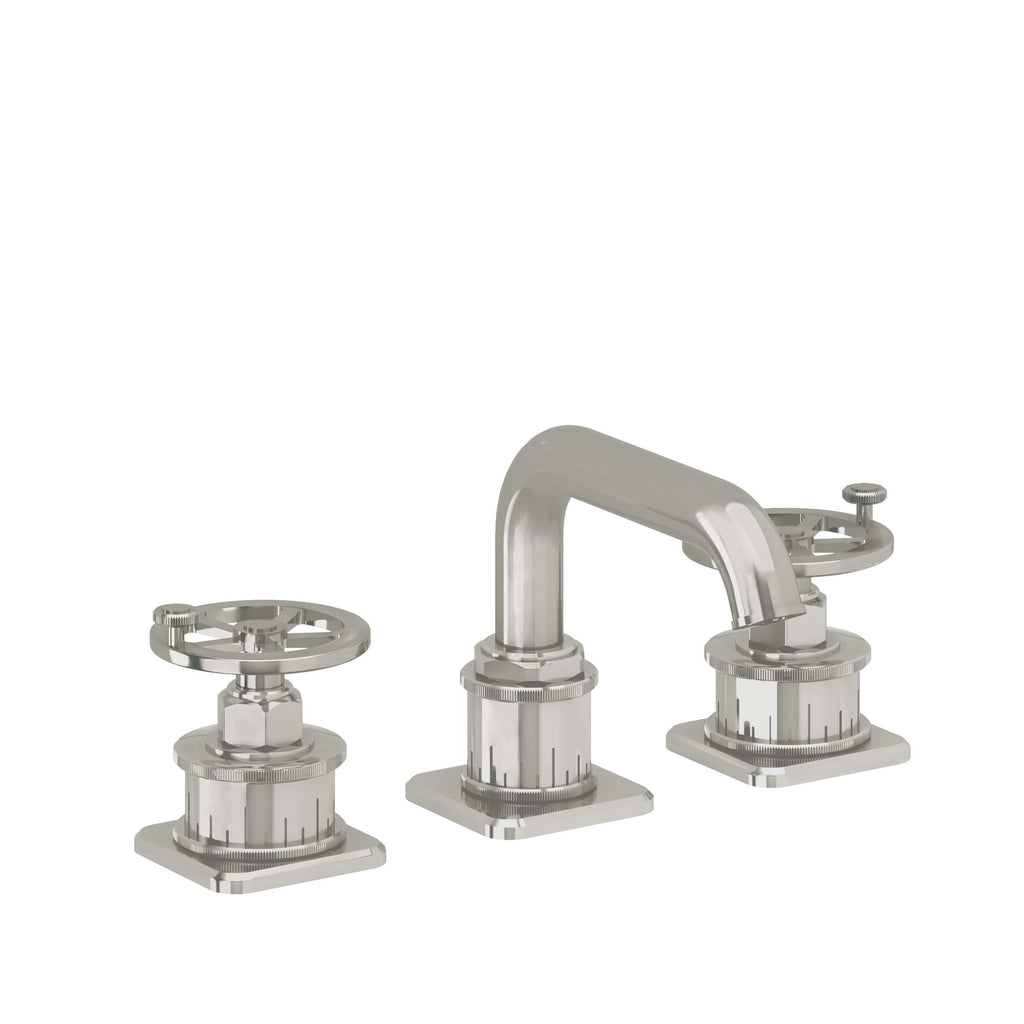 California Faucets Steampunk Bay 8" Llave de Lavabo de 3 Orificios para Cubierta, con Dos Manerales - Pico Quad Bajo - Níquel Pulido