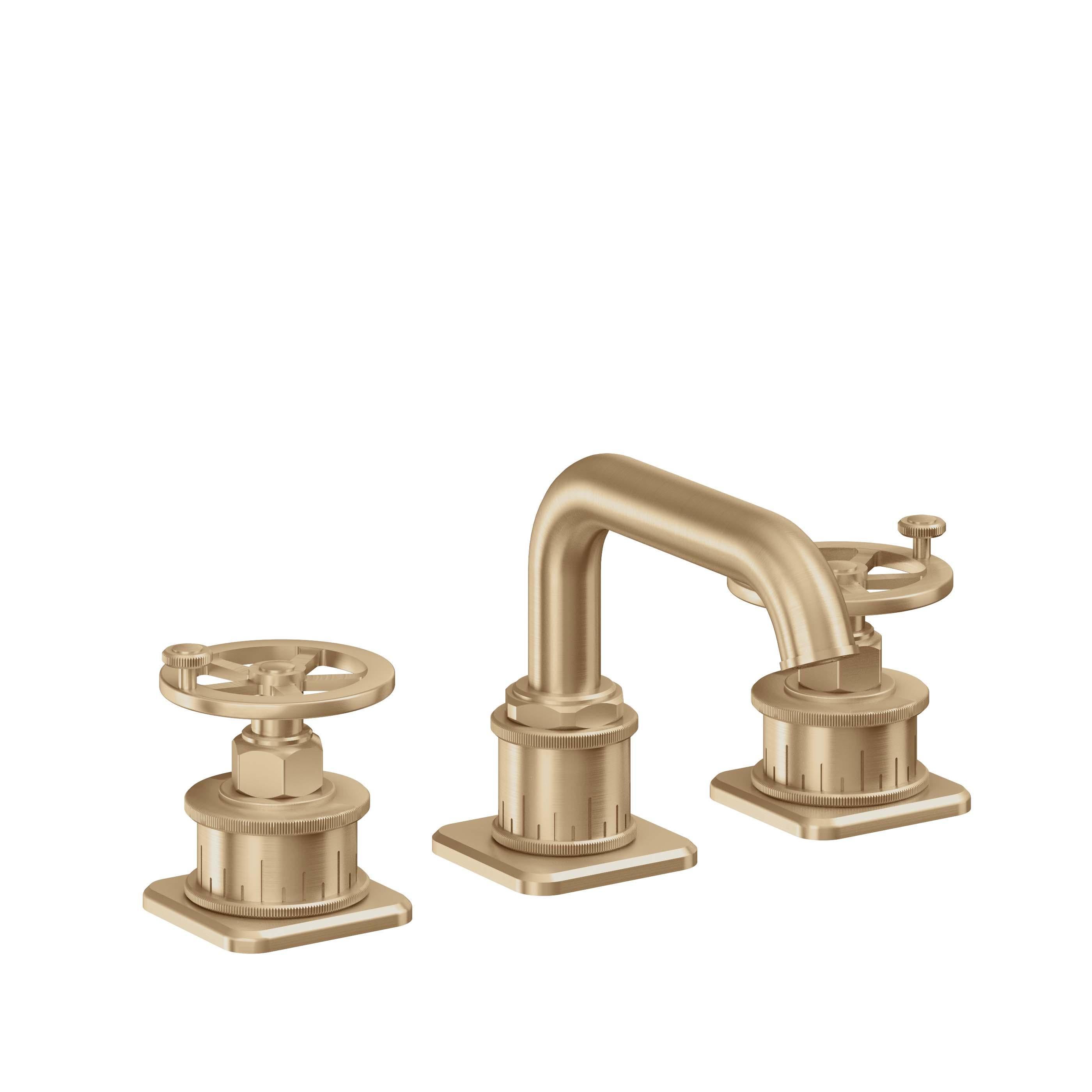 California Faucets Steampunk Bay 8" Llave de Lavabo de 3 Orificios para Cubierta, con Dos Manerales - Pico Quad Bajo - Bronce Satinado