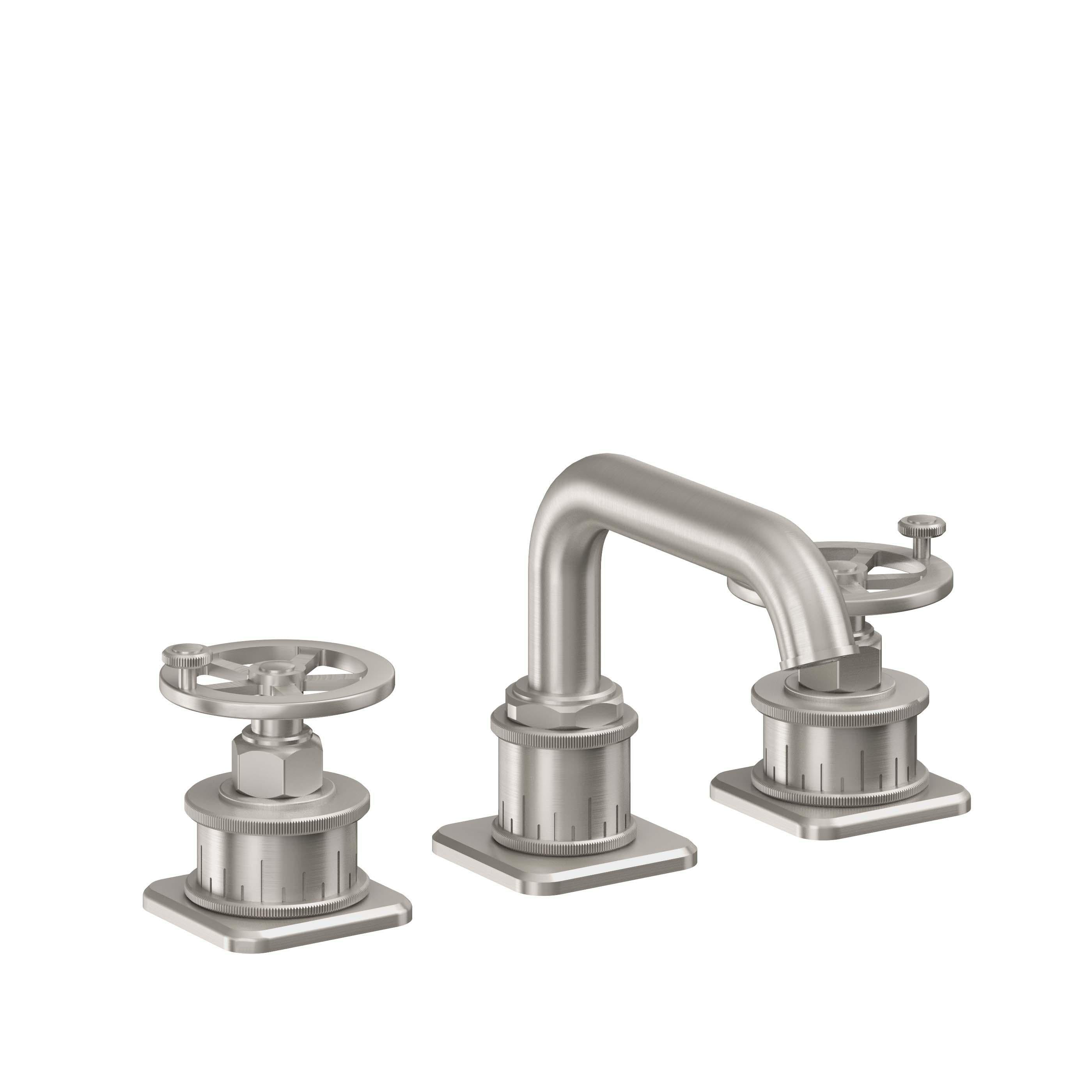 California Faucets Steampunk Bay 8" Llave de Lavabo de 3 Orificios para Cubierta, con Dos Manerales - Pico Quad Bajo - Acero Inoxidable Ultra