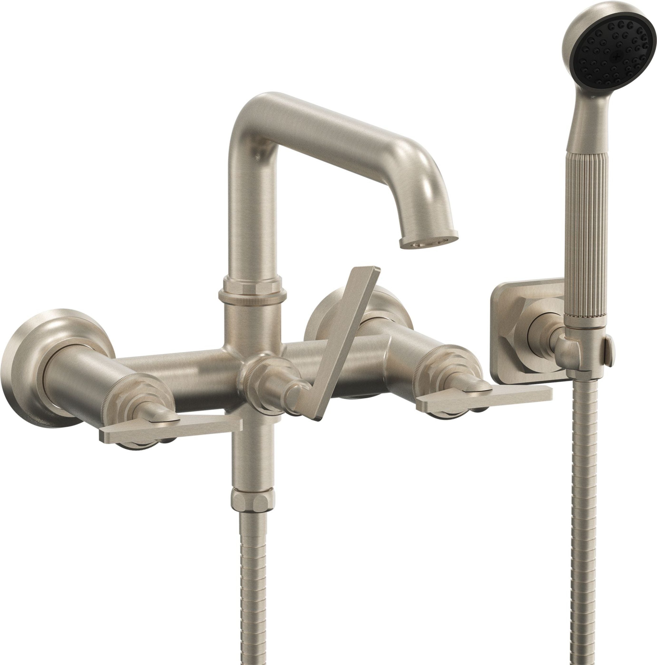 California Faucets Steampunk Bay Contemporaneo Llenador de Tina de Montaje en Pared - Manija de Cuchilla - Níquel Satinado