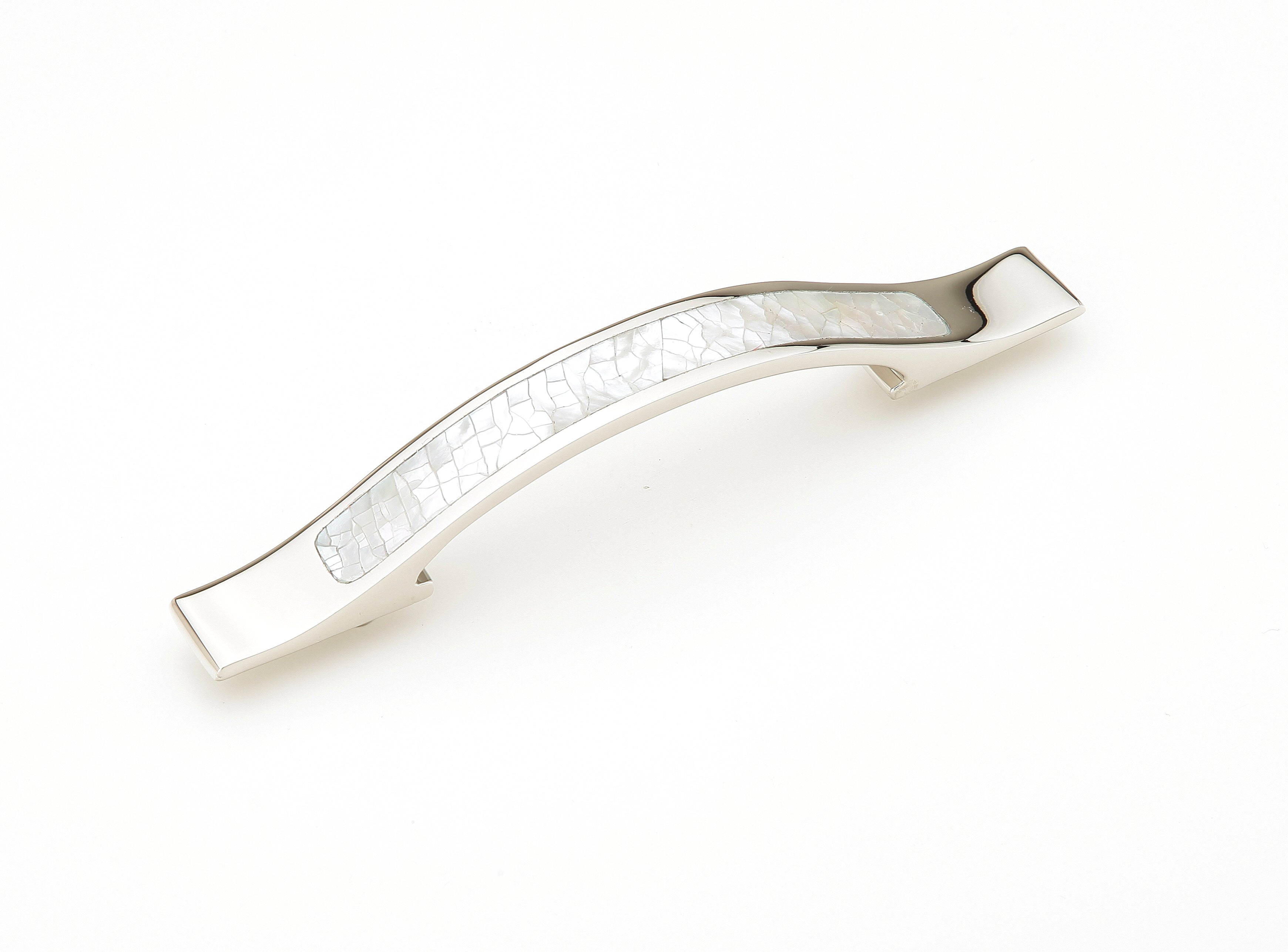 Schaub Jaladera Mother Pearl Rectangle, 4" cc — Níquel Pulido