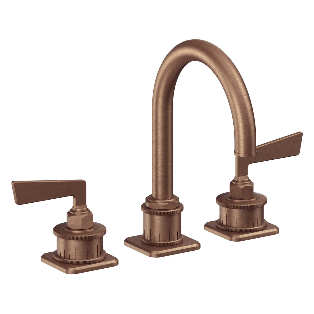 California Faucets Steampunk Bay 8" Llave de Lavabo de 3 Orificios para Cubierta, con Dos Manerales - Pico de Arco - Cobre Antiguo Mate