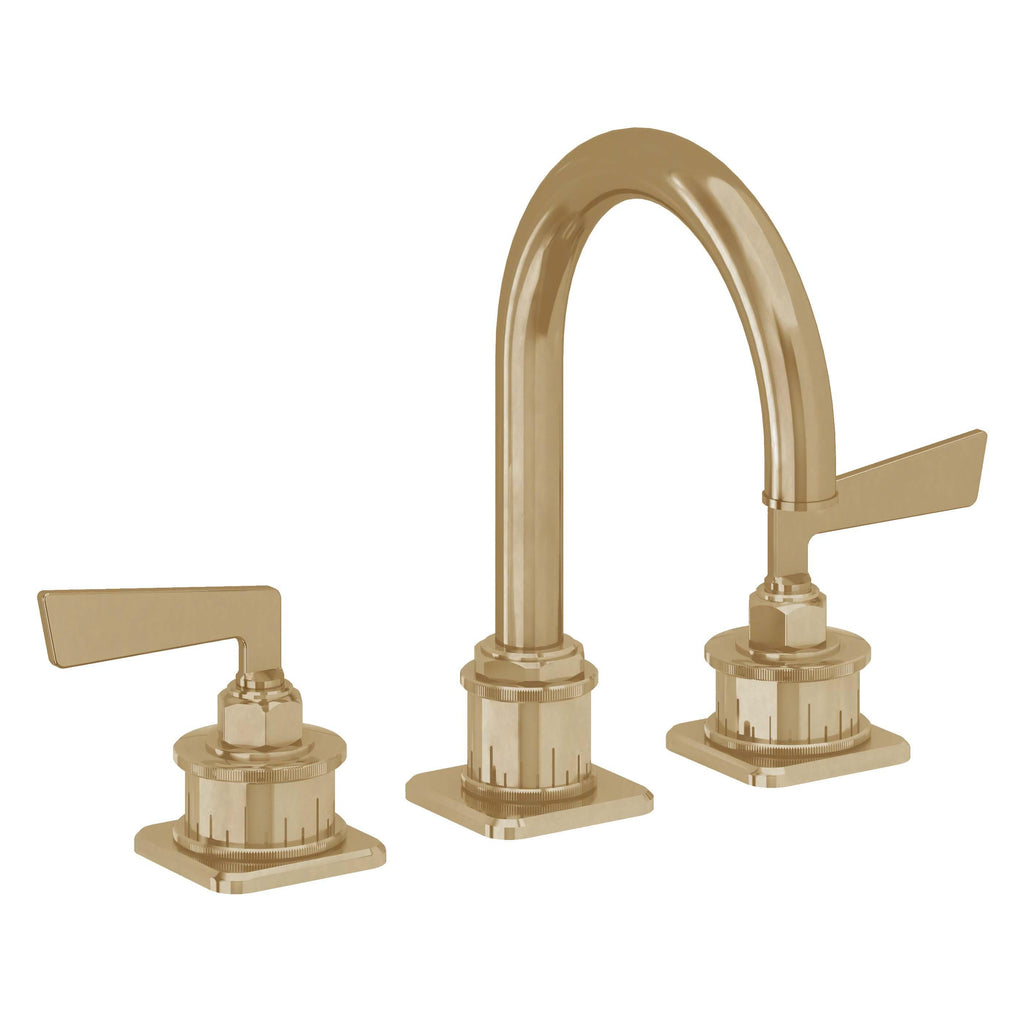 California Faucets Steampunk Bay 8" Llave de Lavabo de 3 Orificios para Cubierta, con Dos Manerales - Pico de Arco - Latón Bruñido