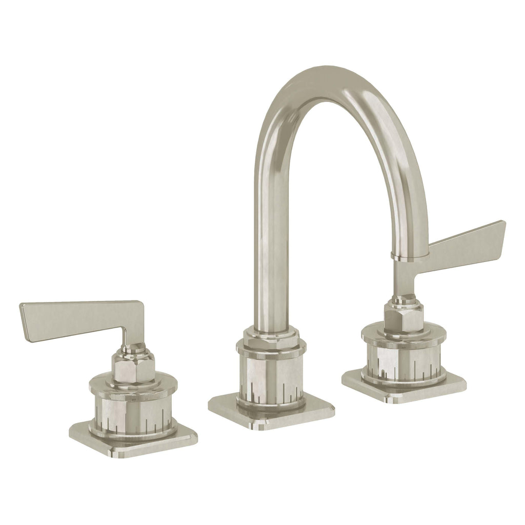 California Faucets Steampunk Bay 8" Llave de Lavabo de 3 Orificios para Cubierta, con Dos Manerales - Pico de Arco - Níquel Bruñido