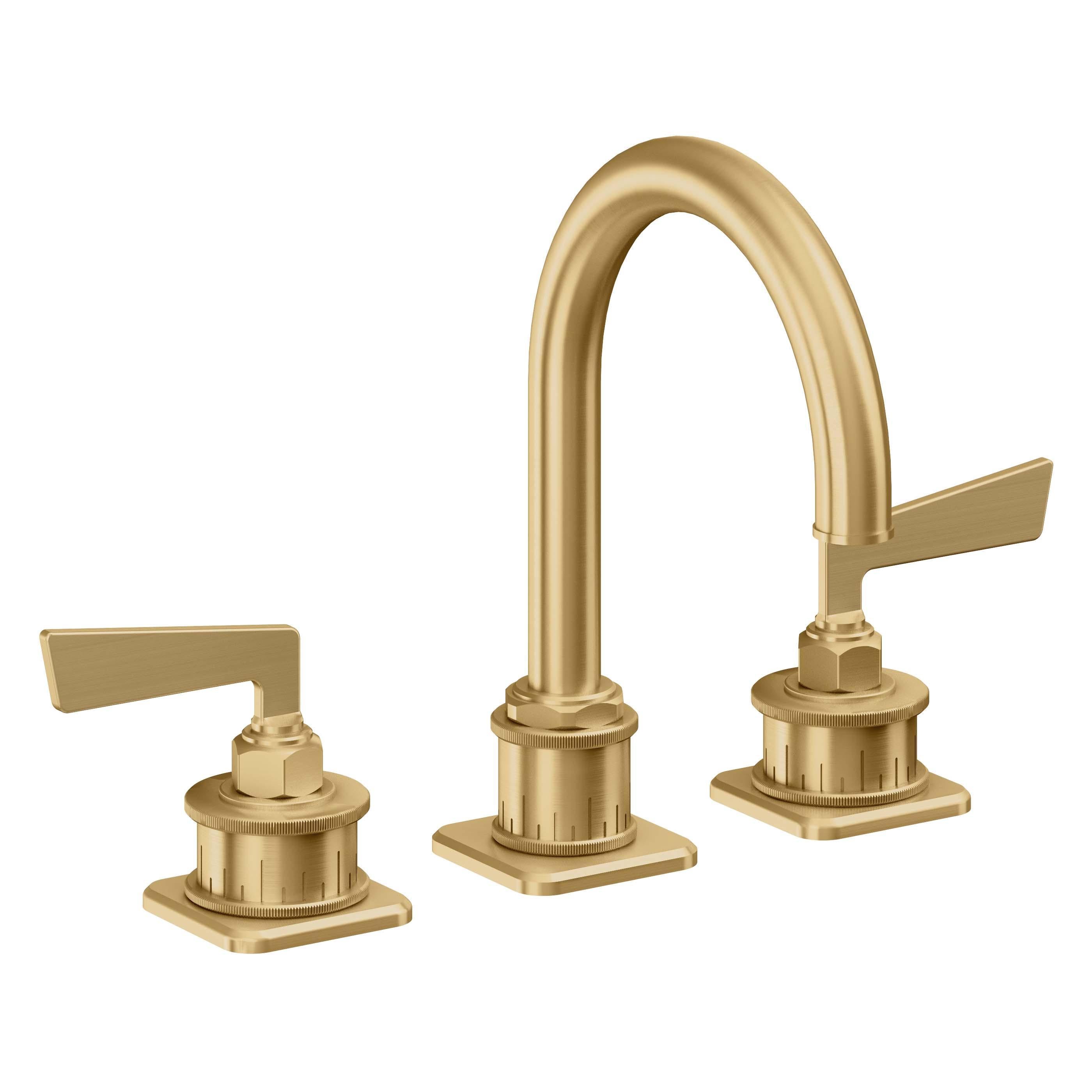 California Faucets Steampunk Bay 8" Llave de Lavabo de 3 Orificios para Cubierta, con Dos Manerales - Pico de Arco - Oro Satinado de por Vida