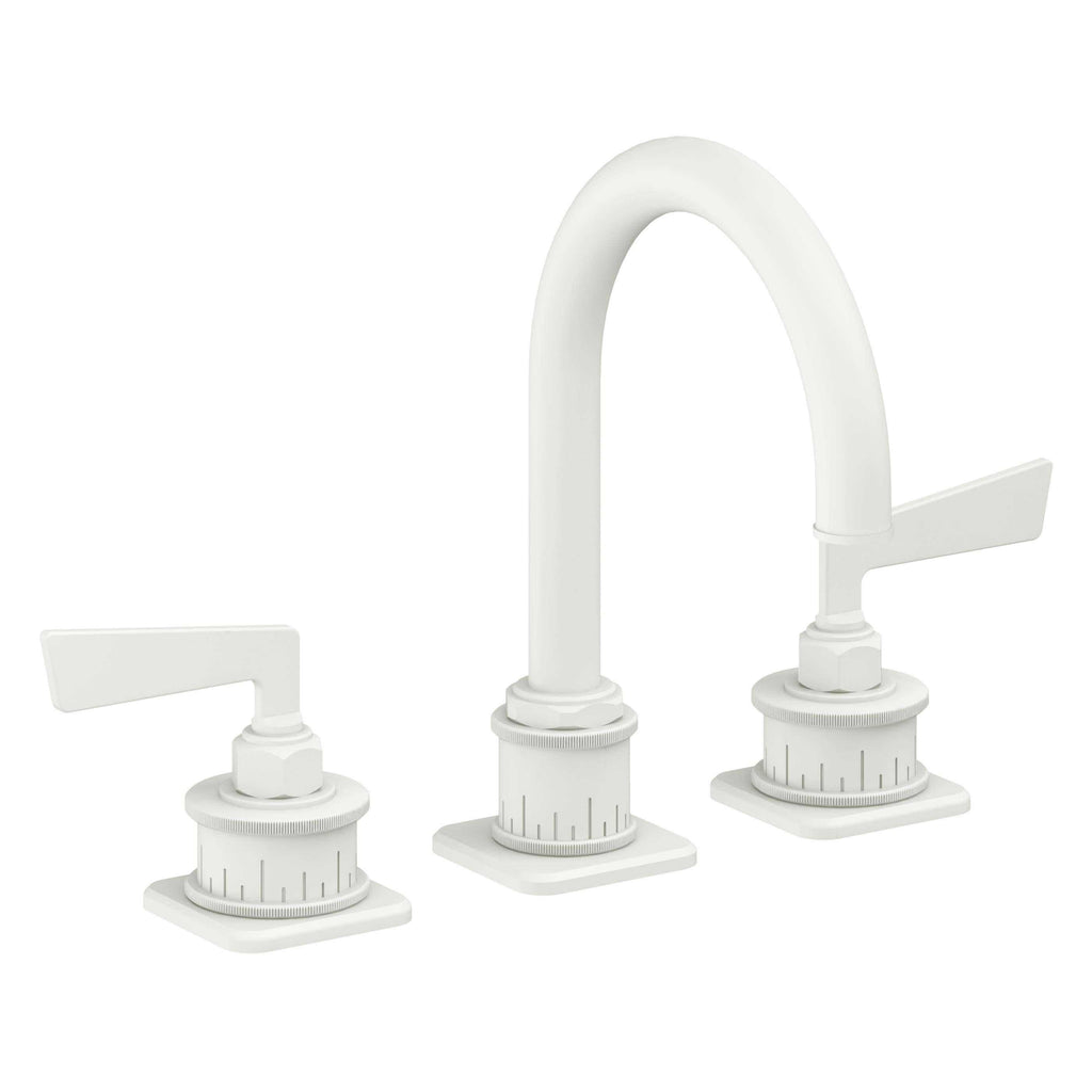 California Faucets Steampunk Bay 8" Llave de Lavabo de 3 Orificios para Cubierta, con Dos Manerales - Pico de Arco - Blanco Mate
