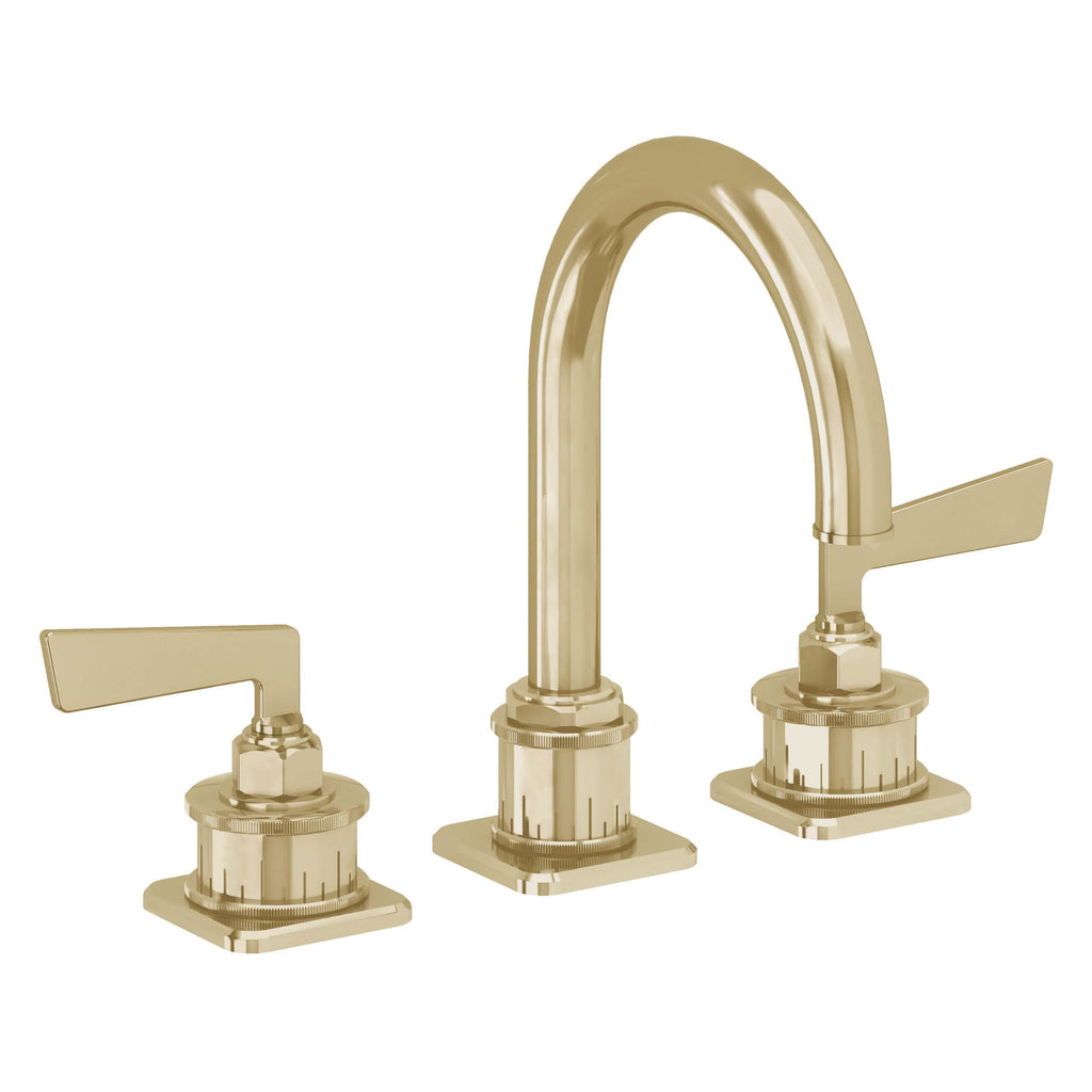 California Faucets Steampunk Bay 8" Llave de Lavabo de 3 Orificios para Cubierta, con Dos Manerales - Pico de Arco - Latón Pulido