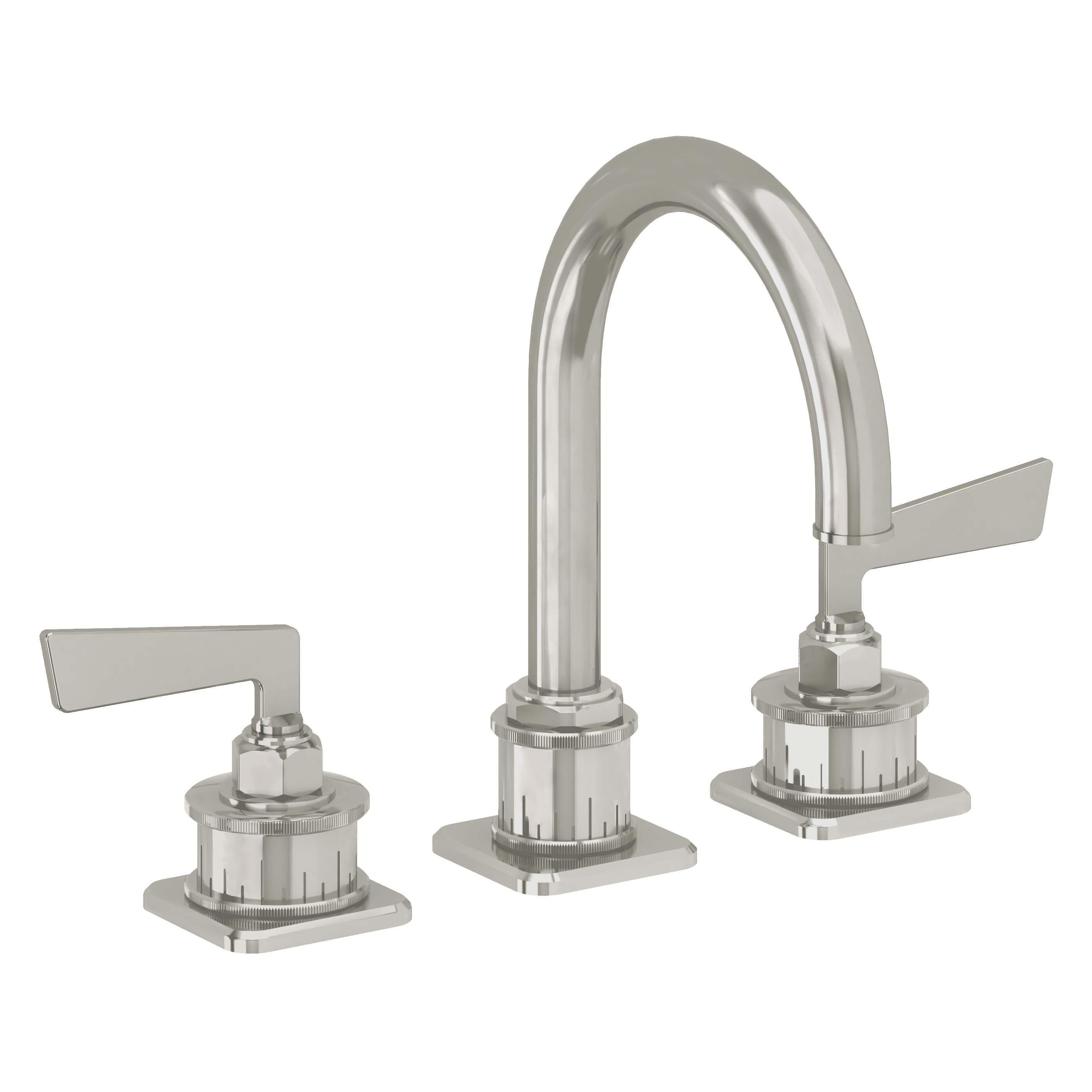California Faucets Steampunk Bay 8" Llave de Lavabo de 3 Orificios para Cubierta, con Dos Manerales - Pico de Arco - Níquel Pulido