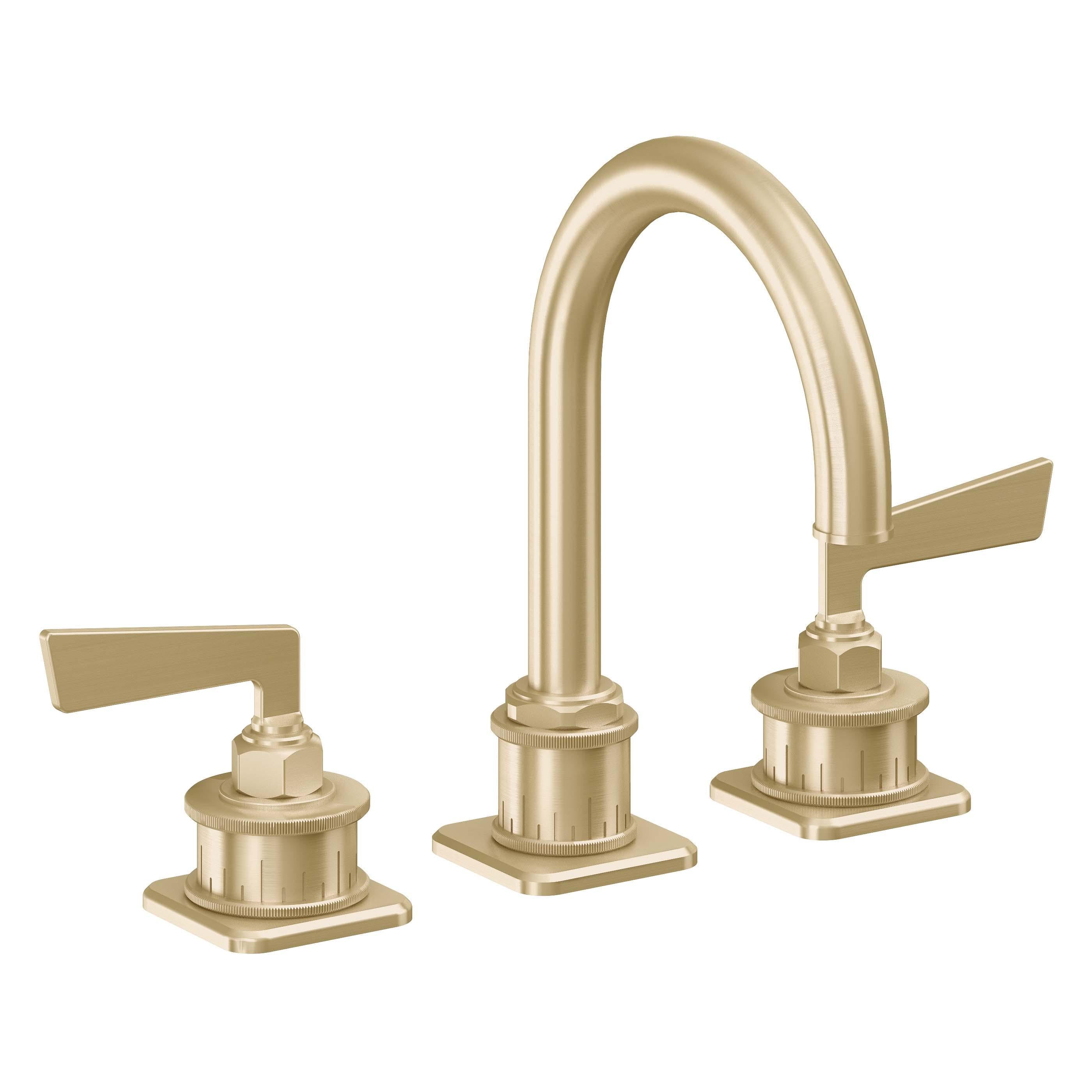 California Faucets Steampunk Bay 8" Llave de Lavabo de 3 Orificios para Cubierta, con Dos Manerales - Pico de Arco - Latón Satinado
