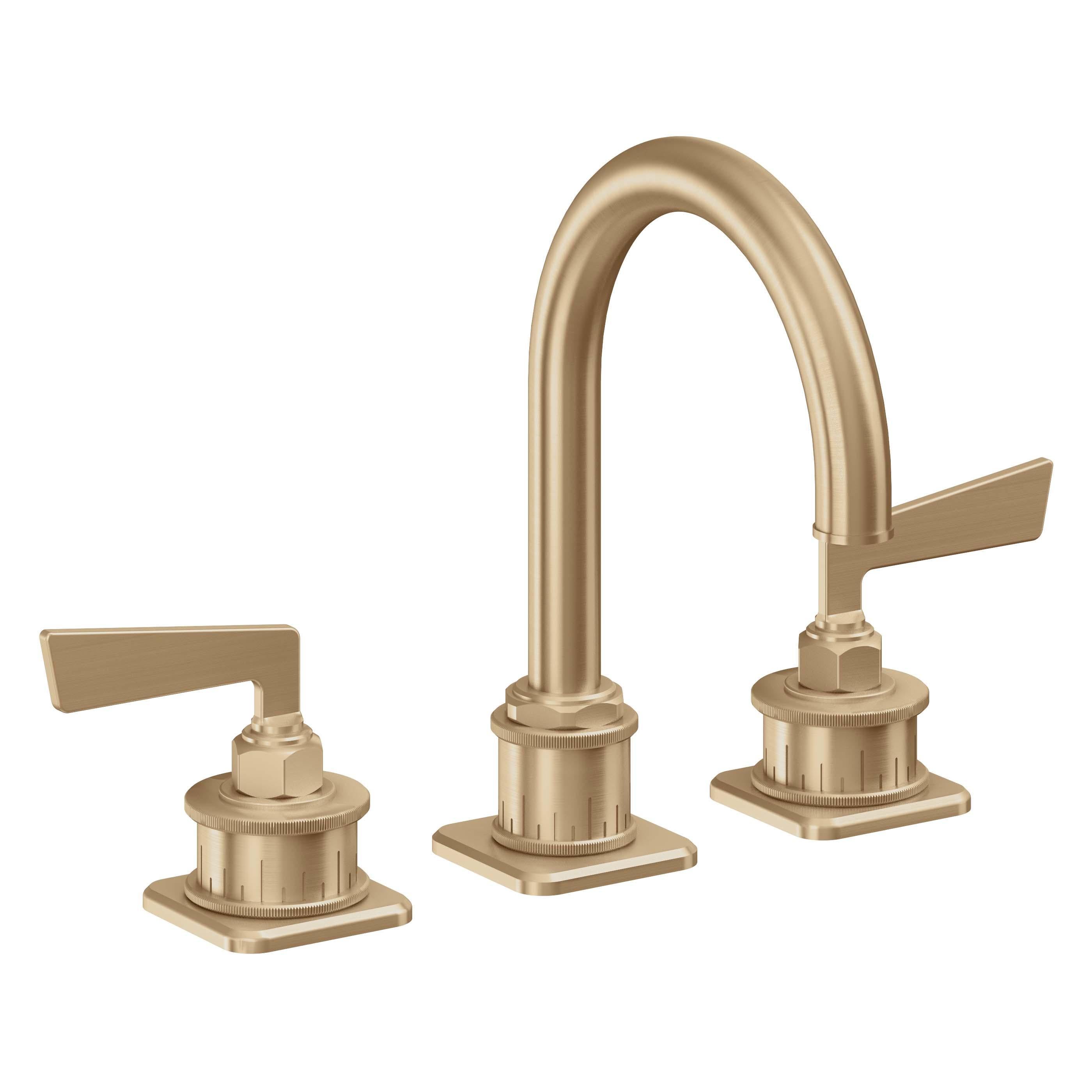 California Faucets Steampunk Bay 8" Llave de Lavabo de 3 Orificios para Cubierta, con Dos Manerales - Pico de Arco - Bronce Satinado