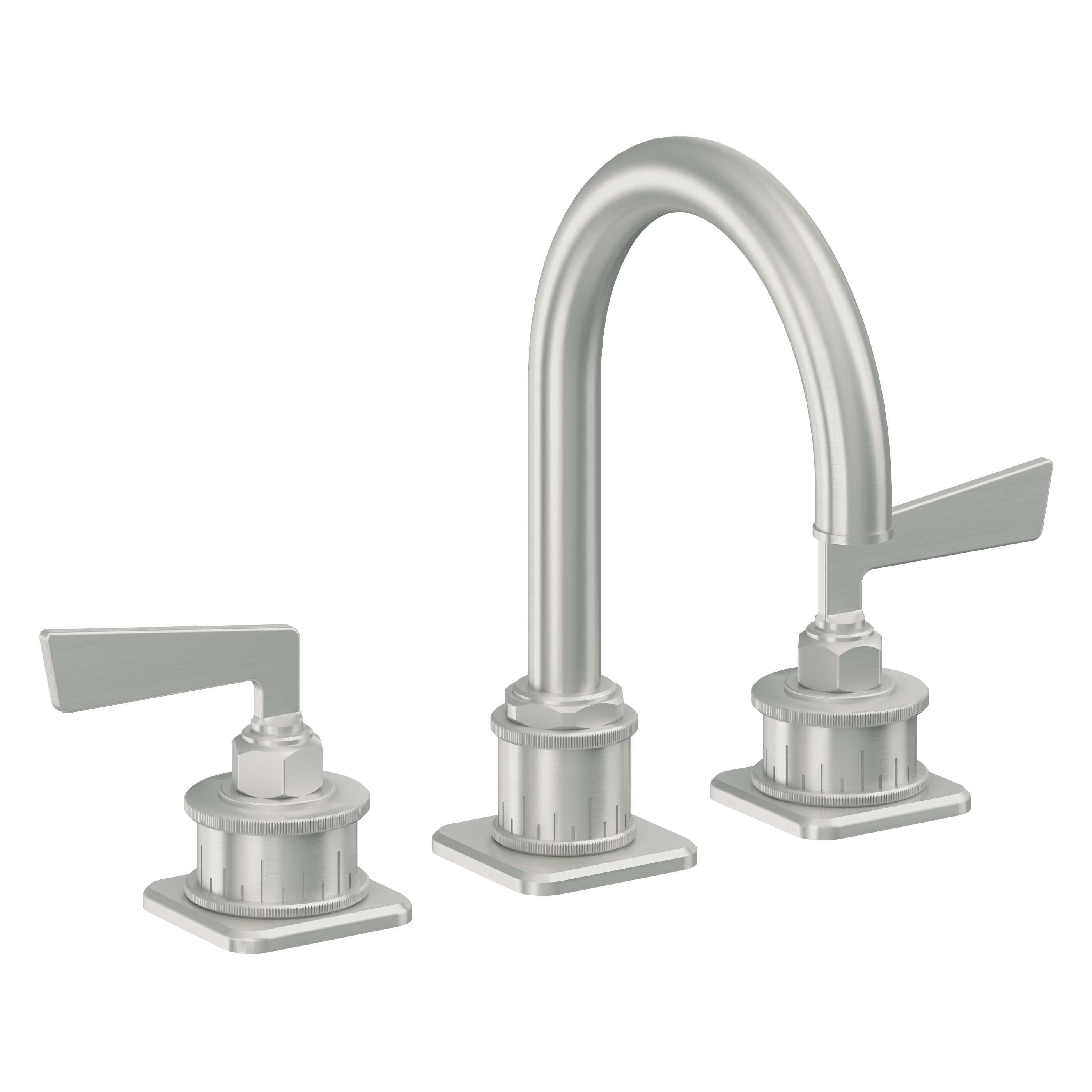 California Faucets Steampunk Bay 8" Llave de Lavabo de 3 Orificios para Cubierta, con Dos Manerales - Pico de Arco - Cromo Satinado