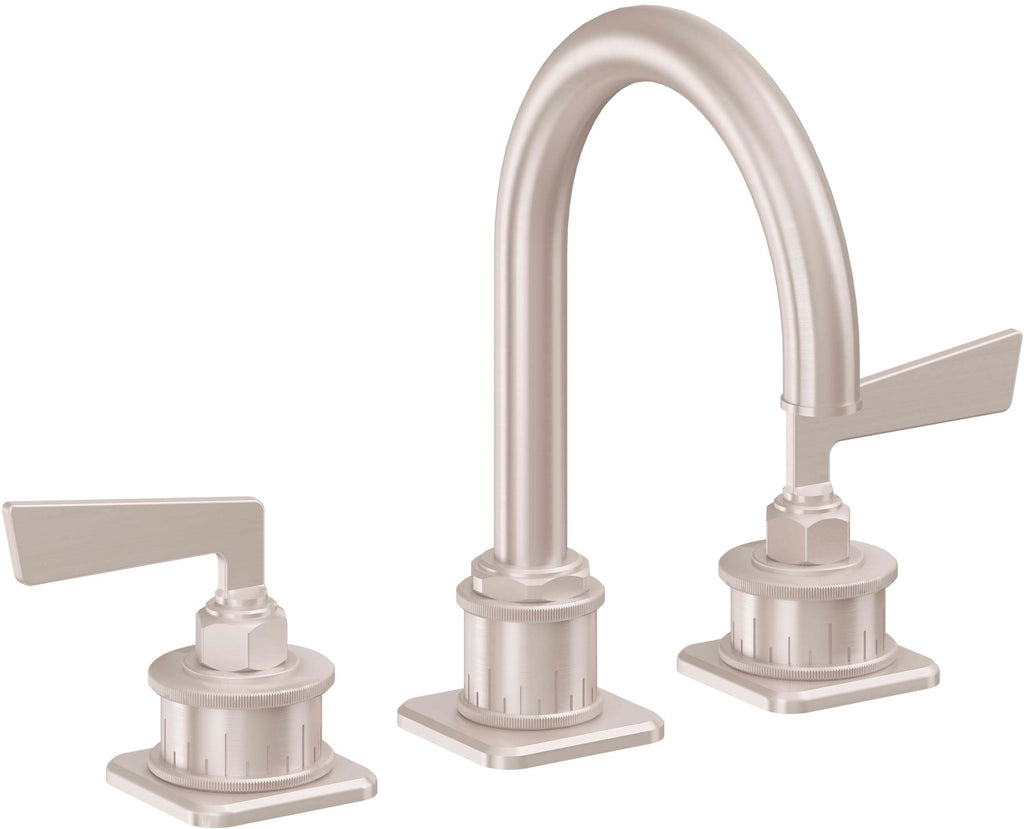 California Faucets Steampunk Bay 8" Llave de Lavabo de 3 Orificios para Cubierta, con Dos Manerales - Pico de Arco - Níquel Satinado