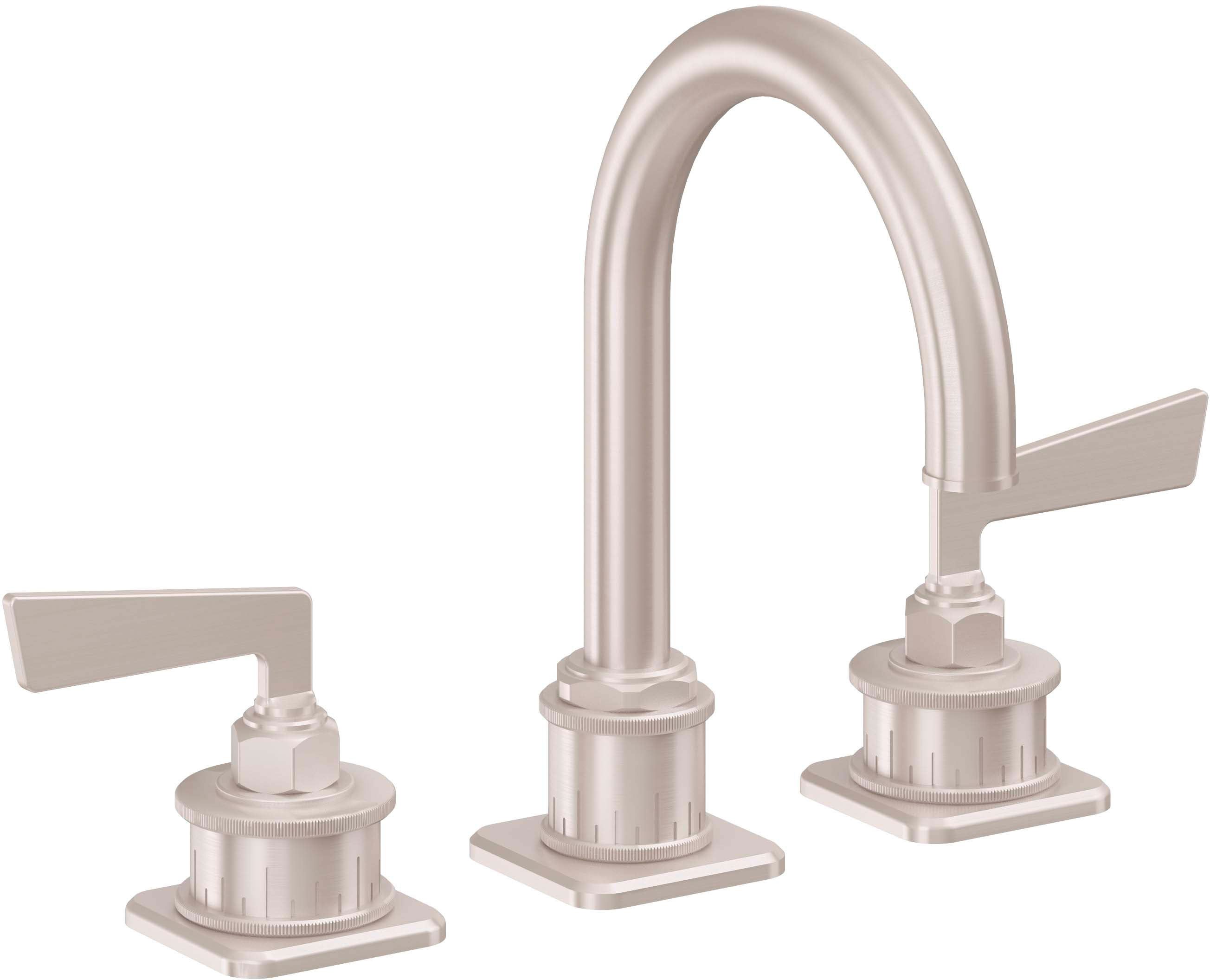 California Faucets Steampunk Bay 8" Llave de Lavabo de 3 Orificios para Cubierta, con Dos Manerales - Pico de Arco - Níquel Satinado