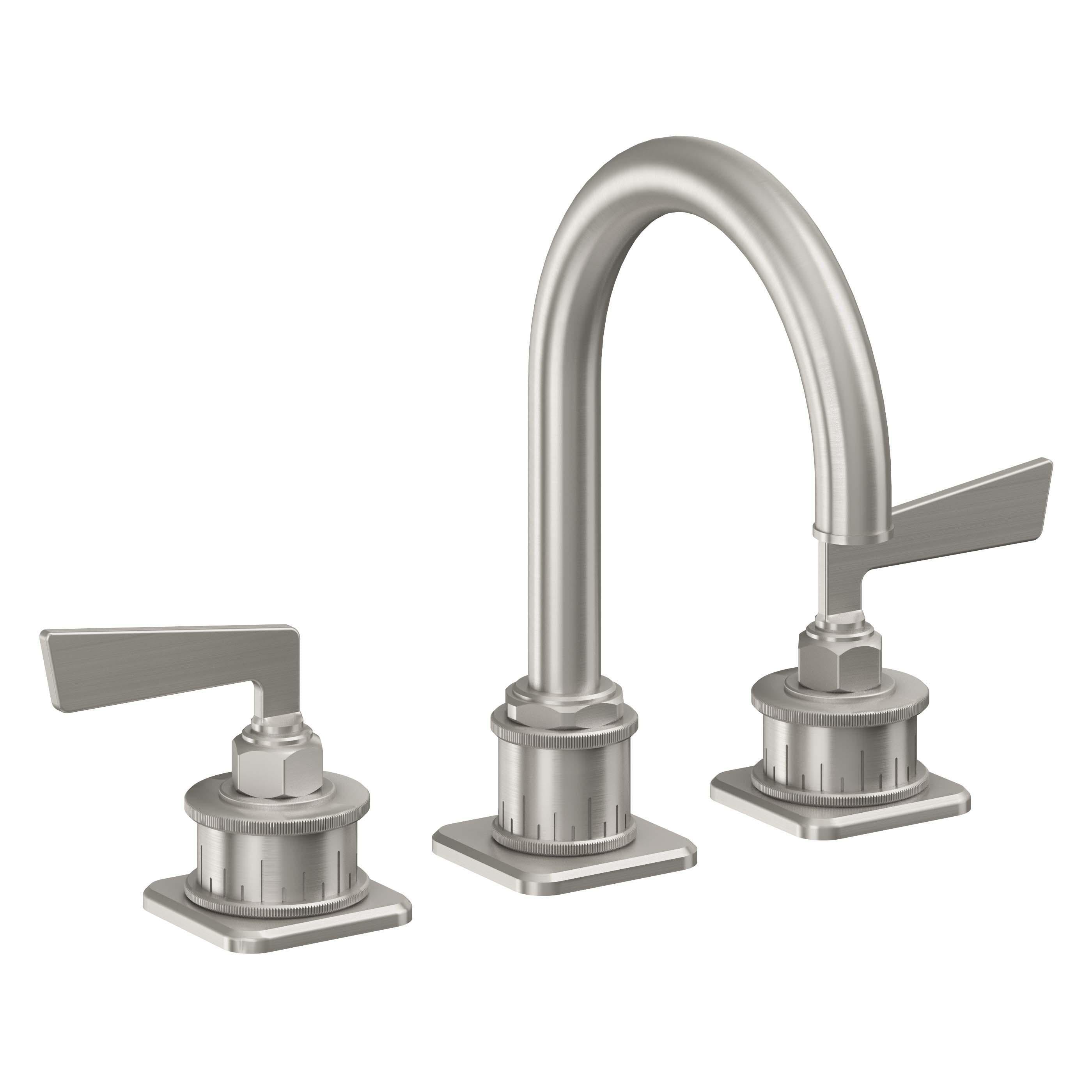 California Faucets Steampunk Bay 8" Llave de Lavabo de 3 Orificios para Cubierta, con Dos Manerales - Pico de Arco - Acero Inoxidable Ultra