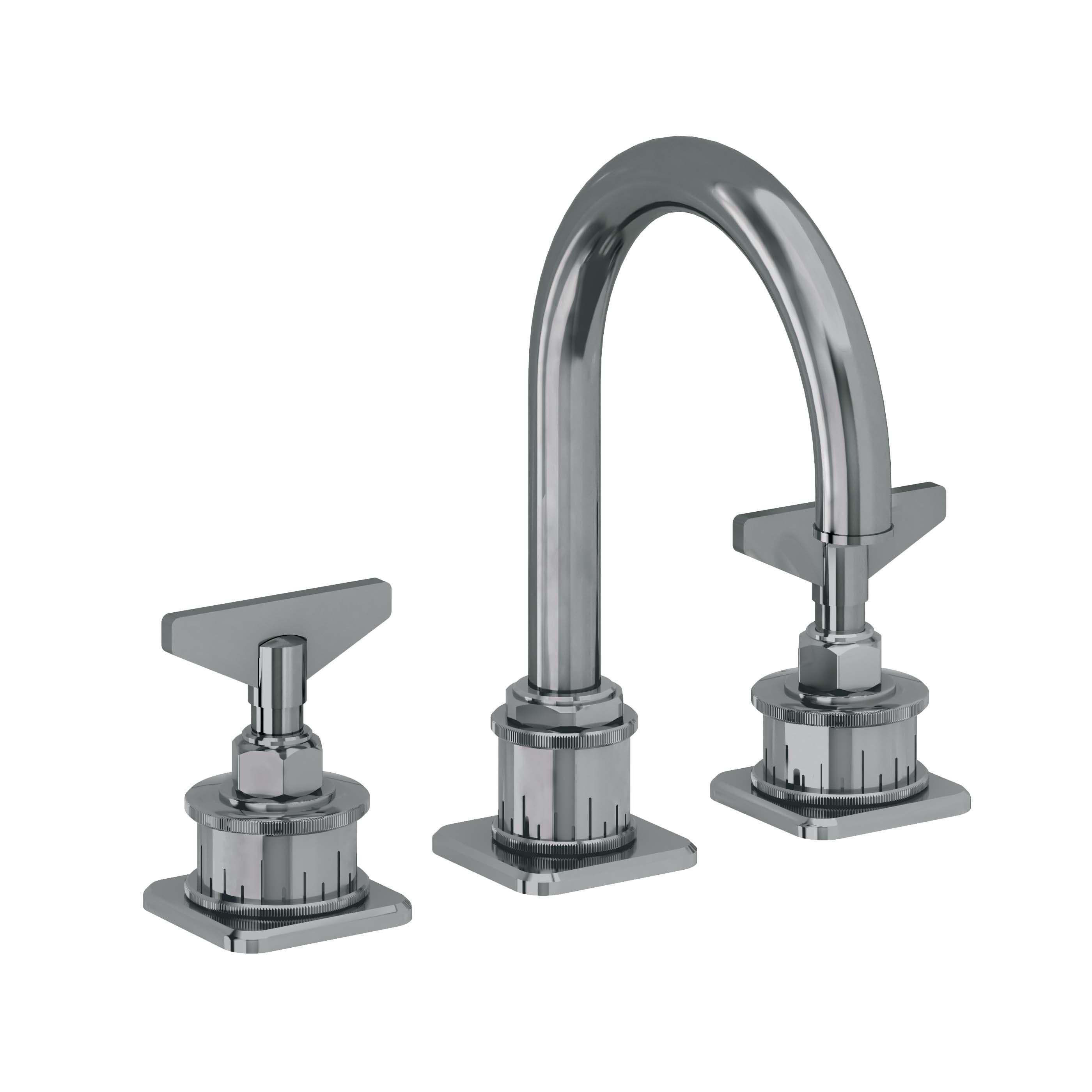 California Faucets Steampunk Bay 8" Llave de Lavabo de 3 Orificios para Cubierta, con Dos Manerales - Pico de Arco - Níquel Negro