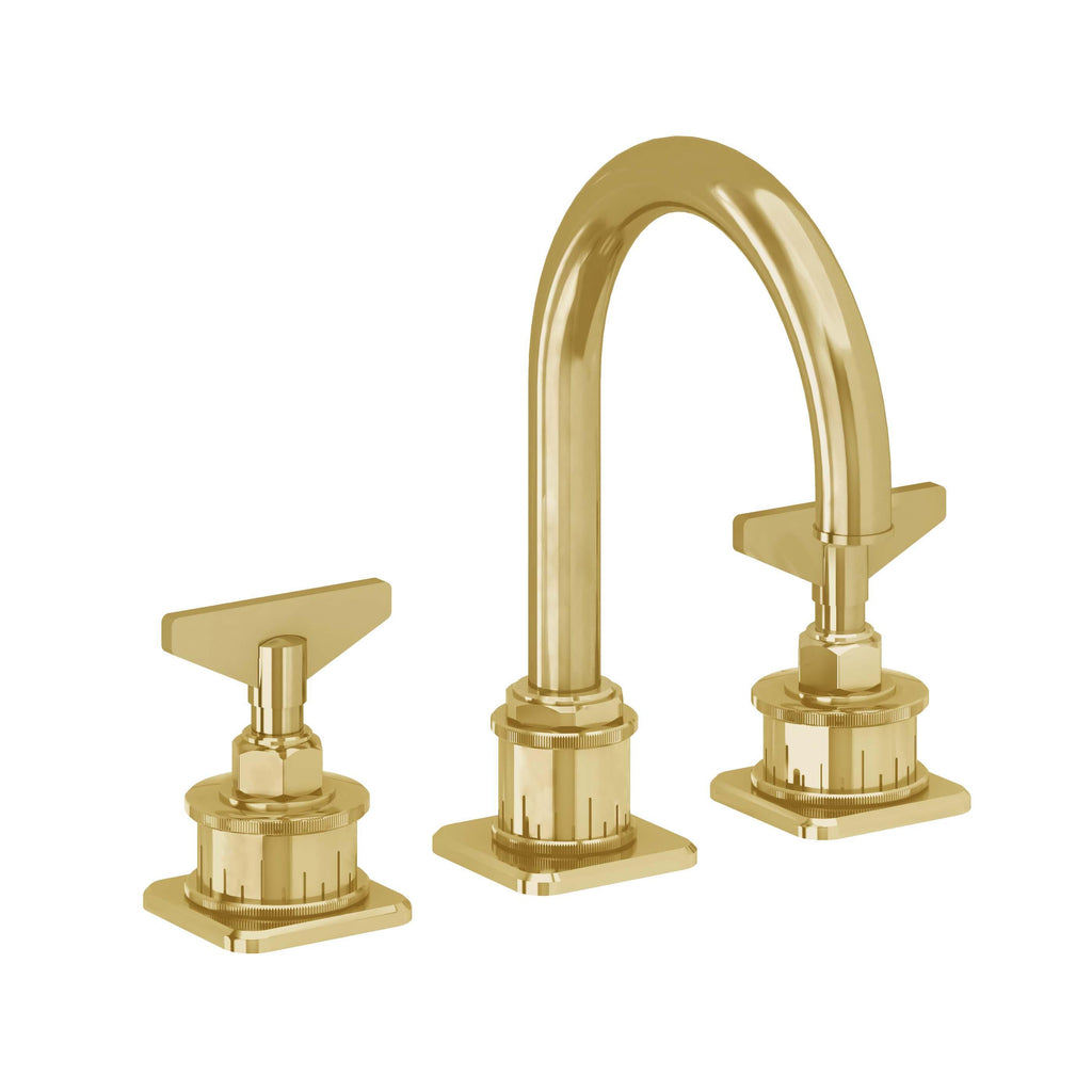 California Faucets Steampunk Bay 8" Llave de Lavabo de 3 Orificios para Cubierta, con Dos Manerales - Pico de Arco - Oro Pulido de por Vida