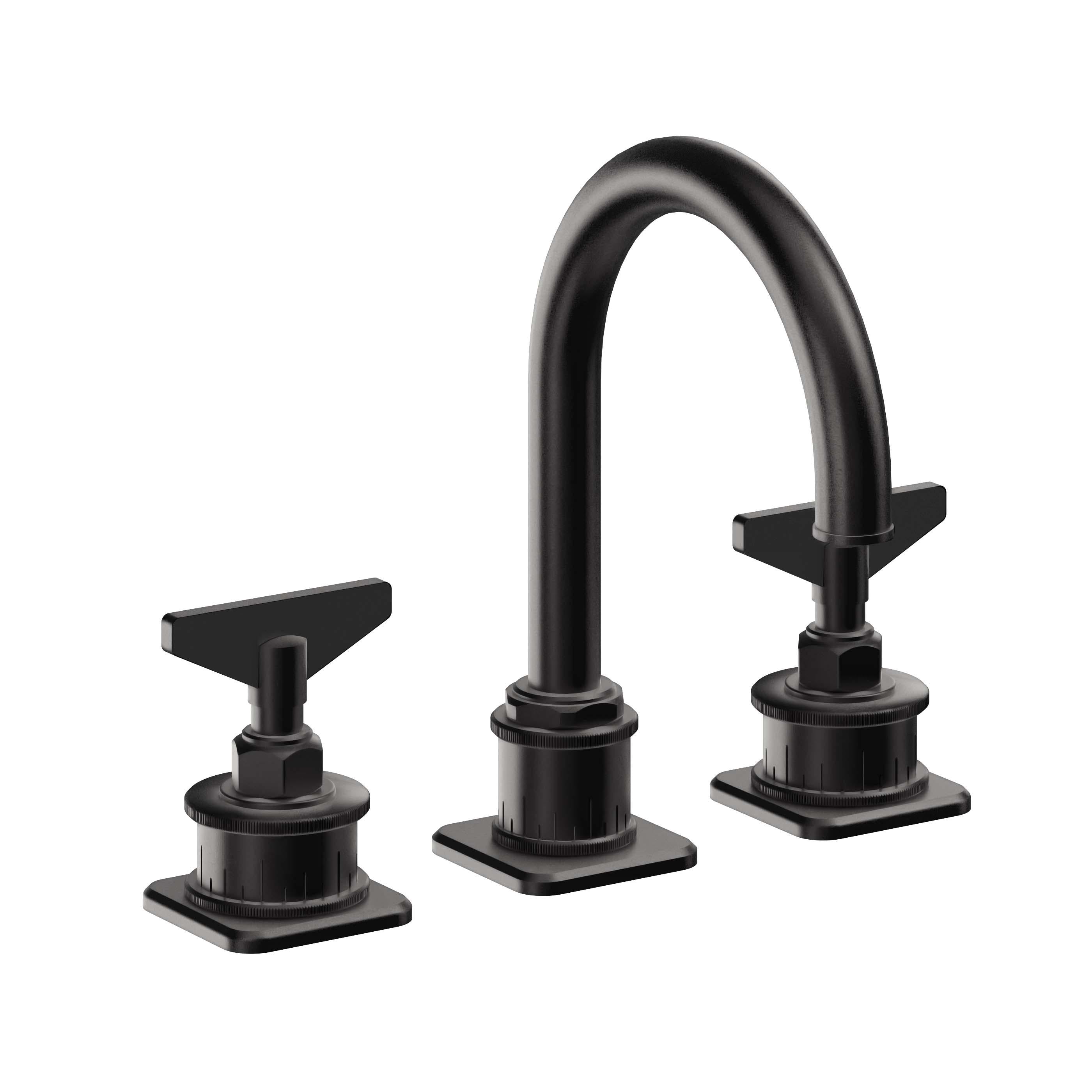 California Faucets Steampunk Bay 8" Llave de Lavabo de 3 Orificios para Cubierta, con Dos Manerales - Pico de Arco - Negro Mate