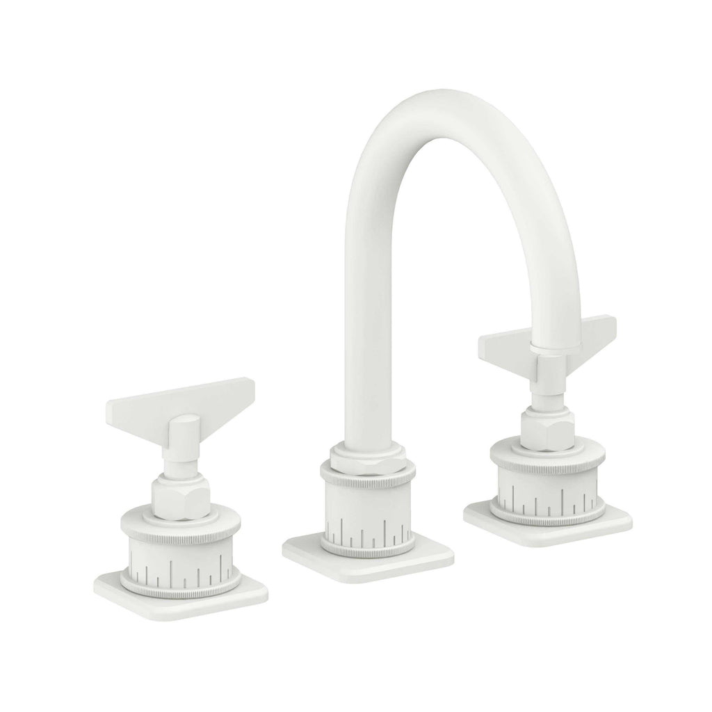 California Faucets Steampunk Bay 8" Llave de Lavabo de 3 Orificios para Cubierta, con Dos Manerales - Pico de Arco - Blanco Mate
