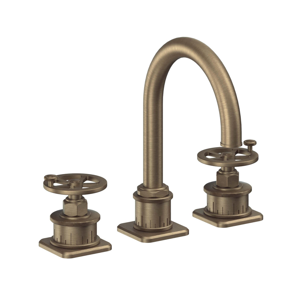 California Faucets Steampunk Bay 8" Llave de Lavabo de 3 Orificios para Cubierta, con Dos Manerales - Pico de Arco - Latón Antiguo Mate