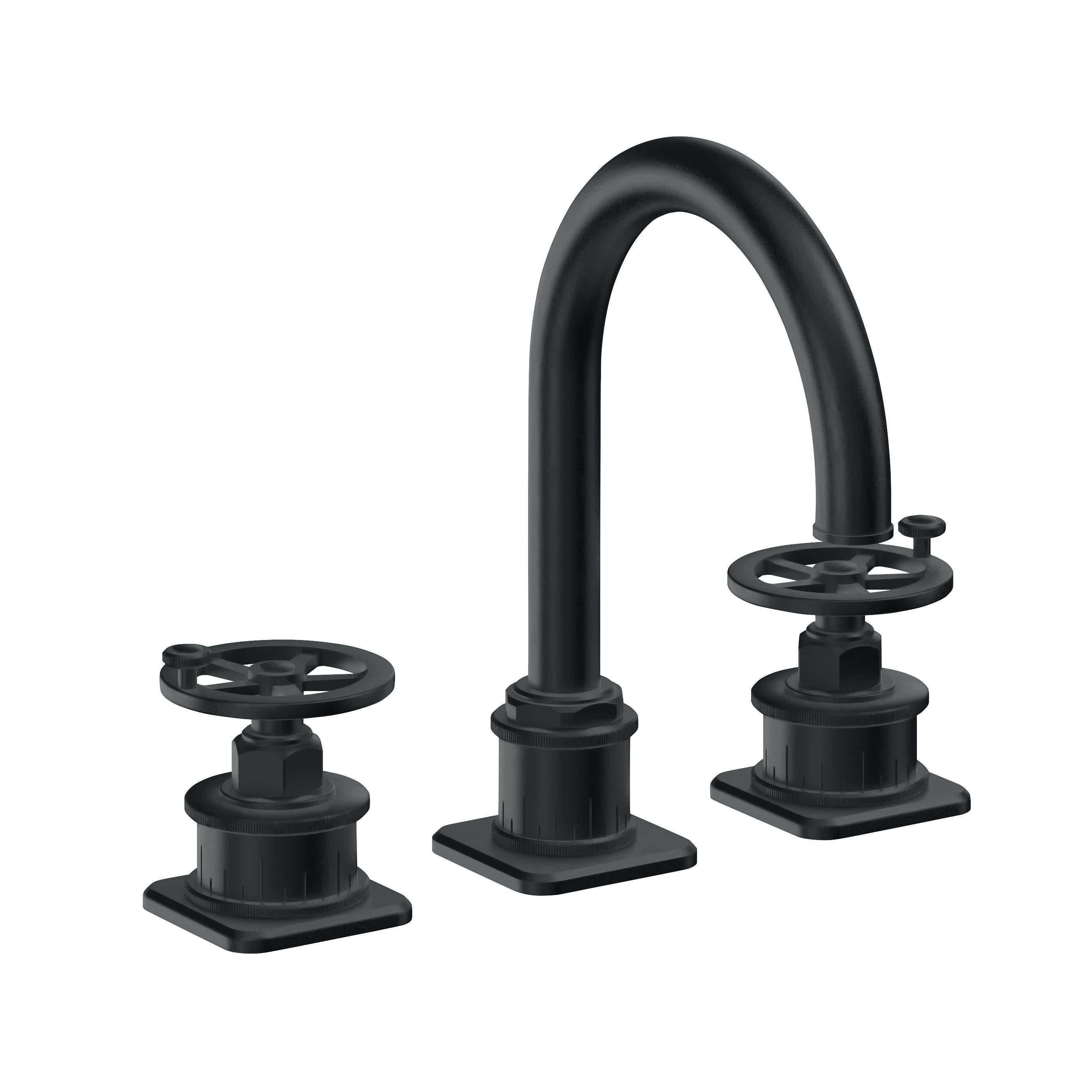 California Faucets Steampunk Bay 8" Llave de Lavabo de 3 Orificios para Cubierta, con Dos Manerales - Pico de Arco - Carbón