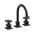 California Faucets Steampunk Bay 8" Llave de Lavabo de 3 Orificios para Cubierta, con Dos Manerales - Pico de Arco - Negro Mate