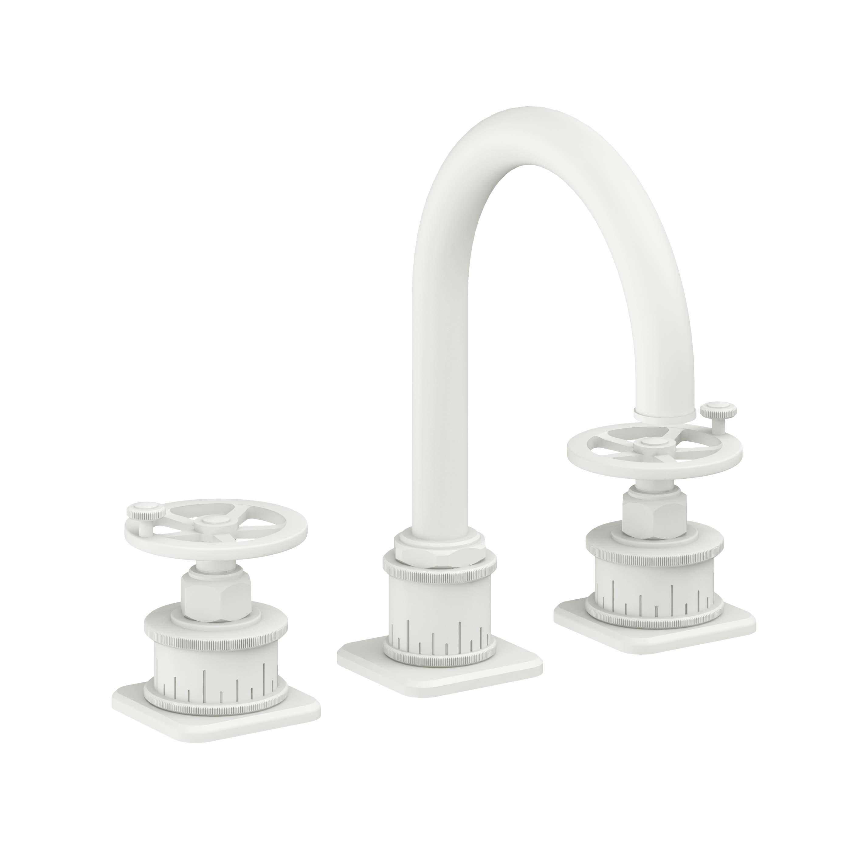 California Faucets Steampunk Bay 8" Llave de Lavabo de 3 Orificios para Cubierta, con Dos Manerales - Pico de Arco - Blanco Mate