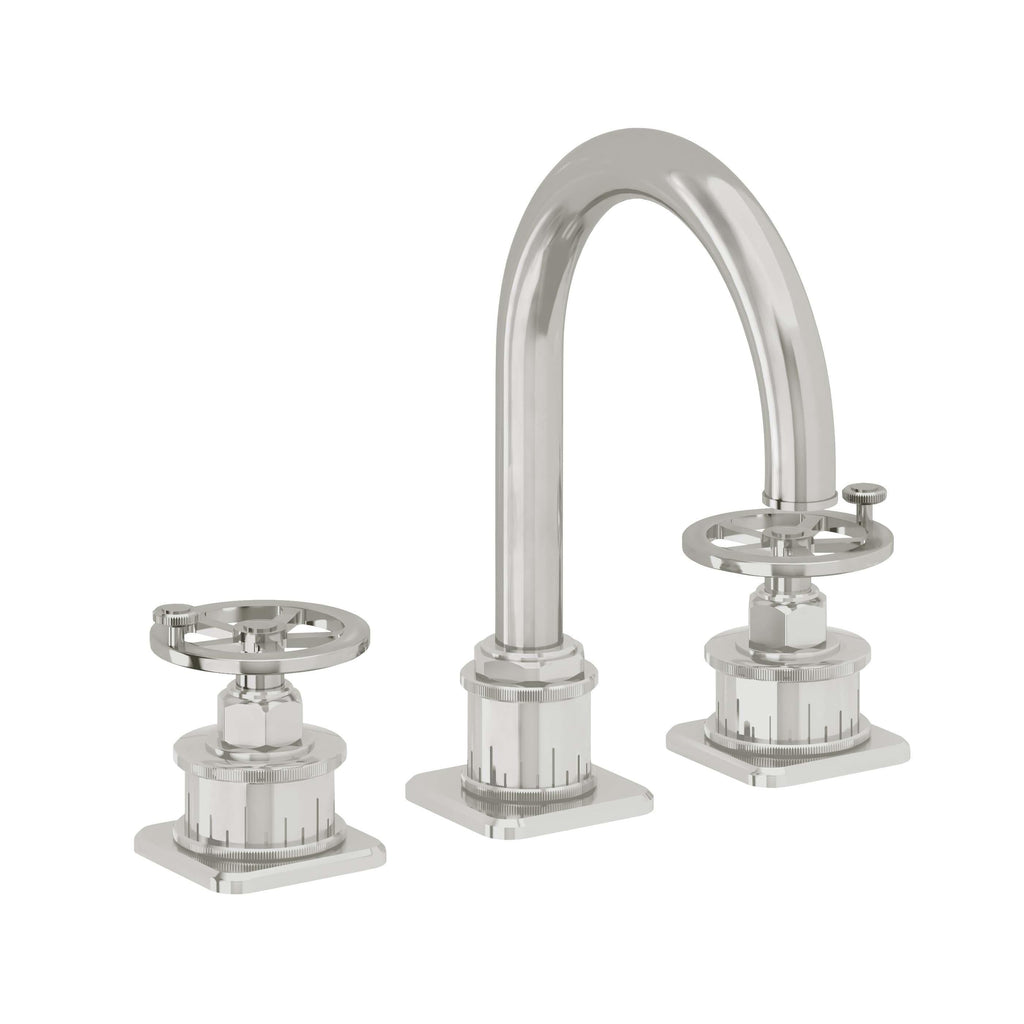 California Faucets Steampunk Bay 8" Llave de Lavabo de 3 Orificios para Cubierta, con Dos Manerales - Pico de Arco - Cromo Pulido