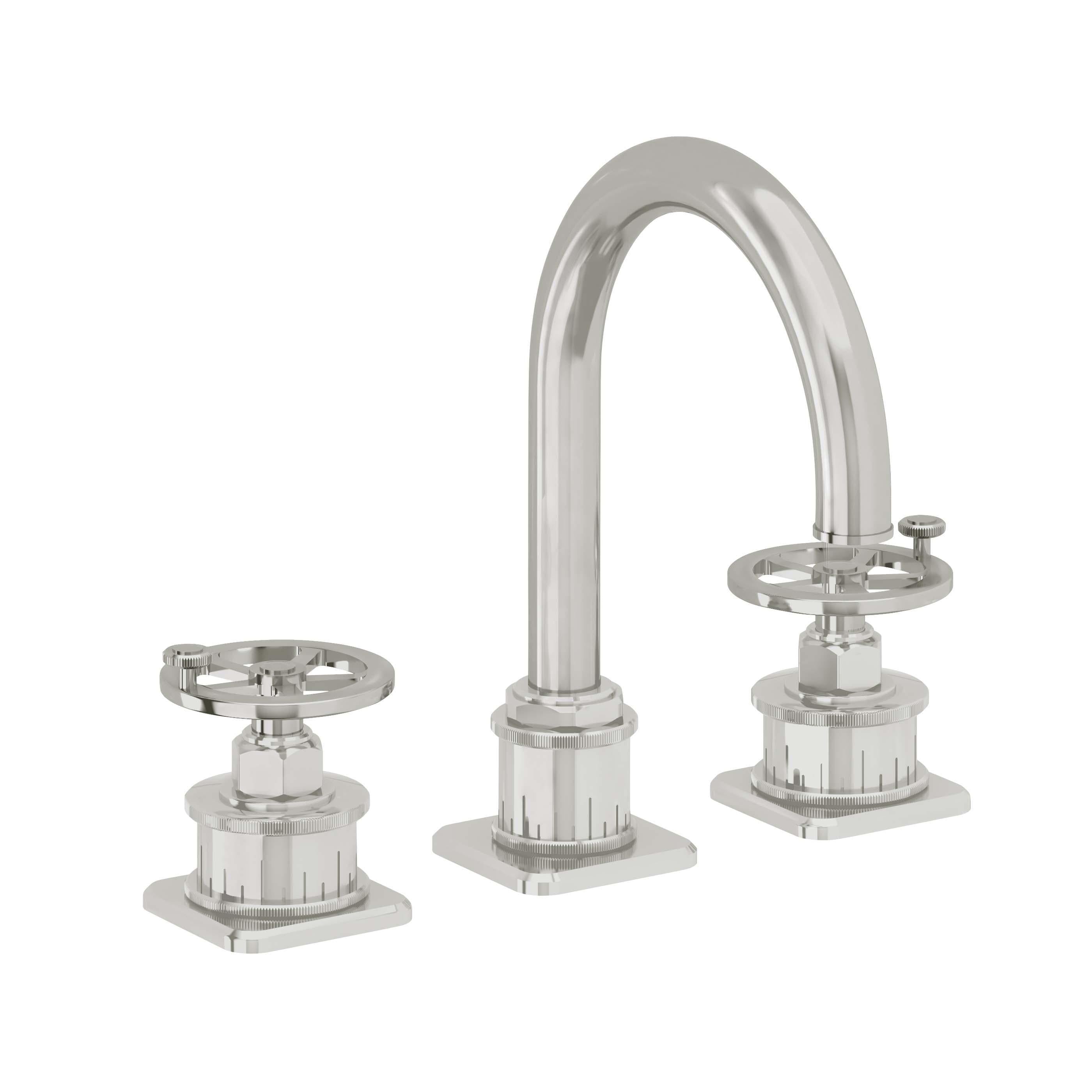 California Faucets Steampunk Bay 8" Llave de Lavabo de 3 Orificios para Cubierta, con Dos Manerales - Pico de Arco - Cromo Pulido