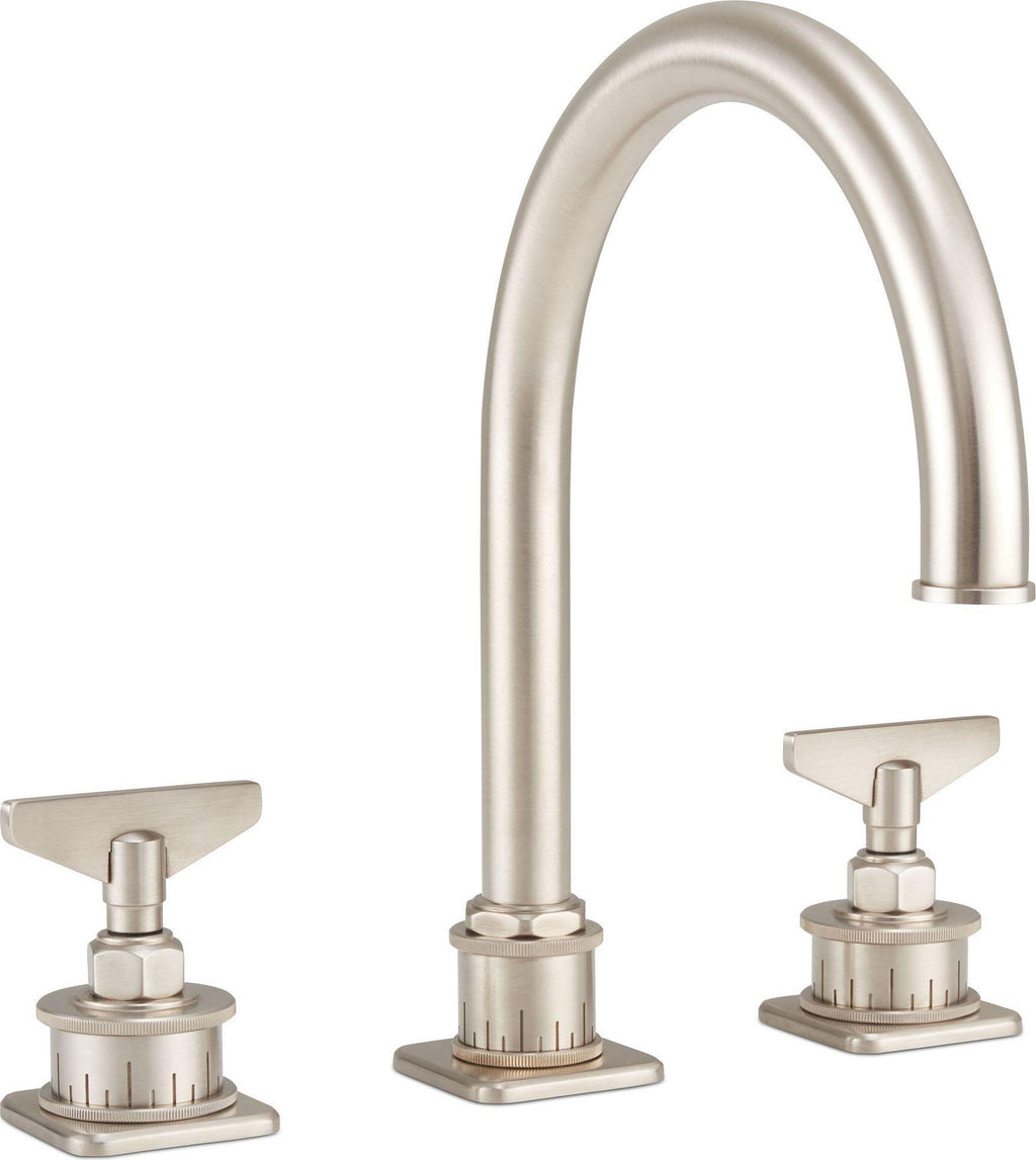 California Faucets Steampunk Bay Juego Completo para Tina Romana - Pico de Arco - Níquel Satinado