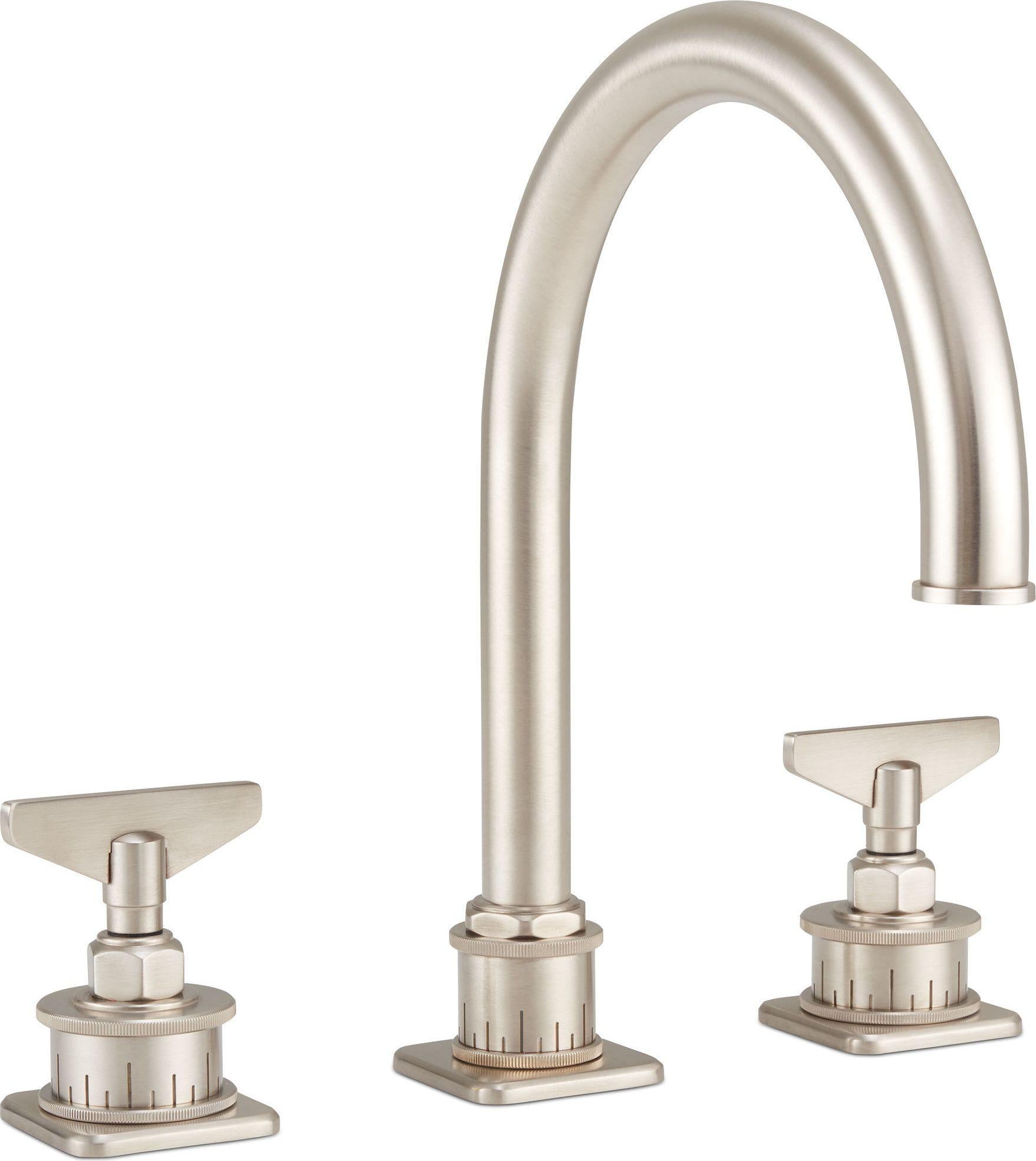 California Faucets Steampunk Bay Juego Completo para Tina Romana - Pico de Arco - Níquel Satinado