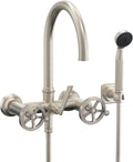 California Faucets Steampunk Bay Contemporaneo Llenador de Tina de Montaje en Pared - Manija de Rueda - Níquel Satinado