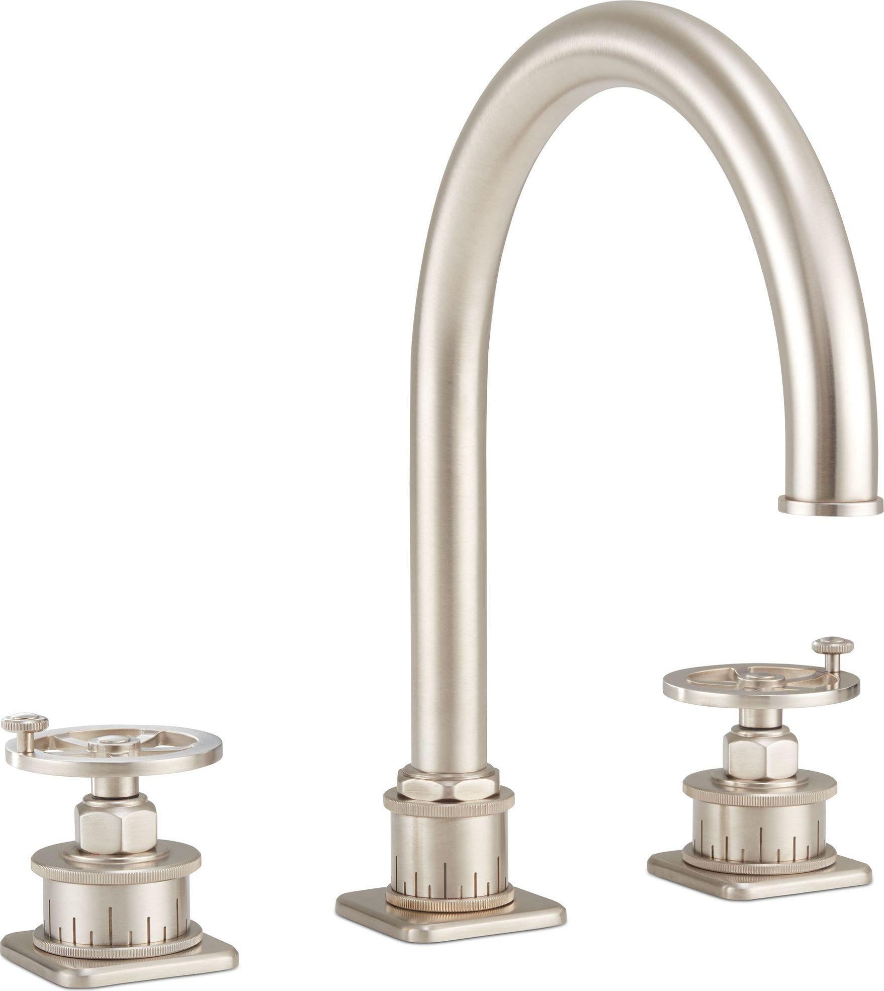 California Faucets Steampunk Bay Juego Completo para Tina Romana - Pico de Arco - Níquel Satinado